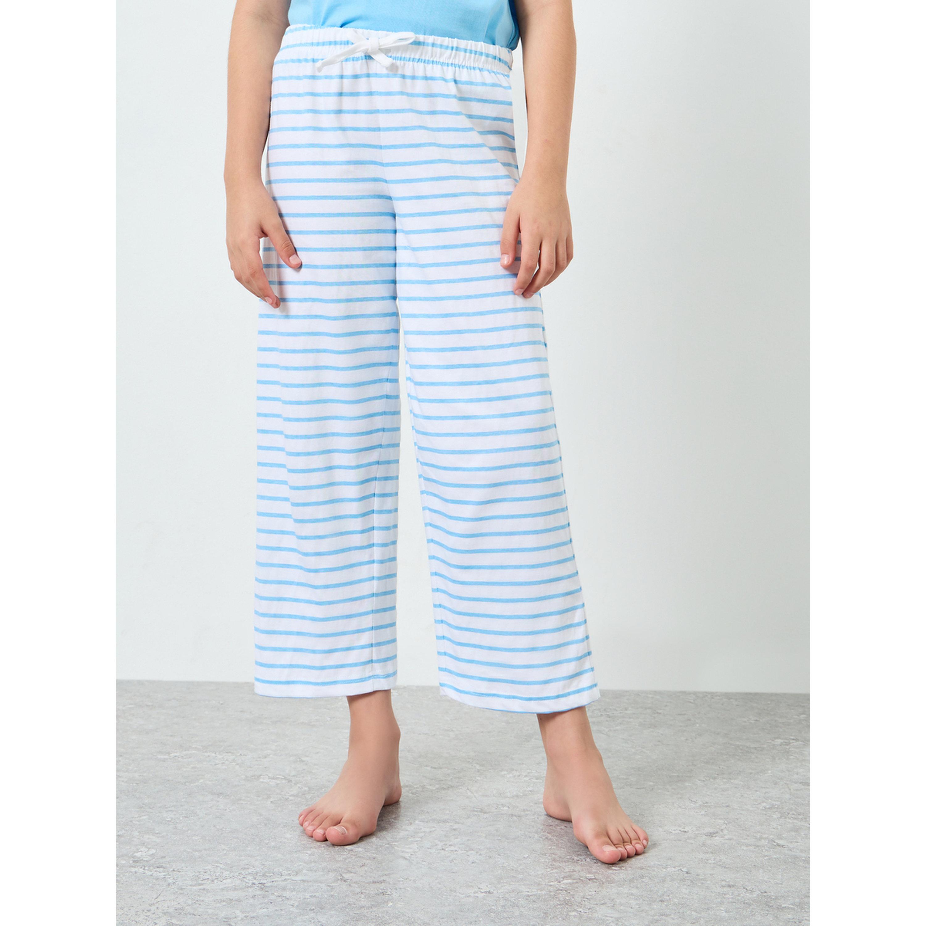 Styli Teen Girls Bear Print T-Shirt and Striped Pyjama Set-girls-clothing-nightwear-image-5