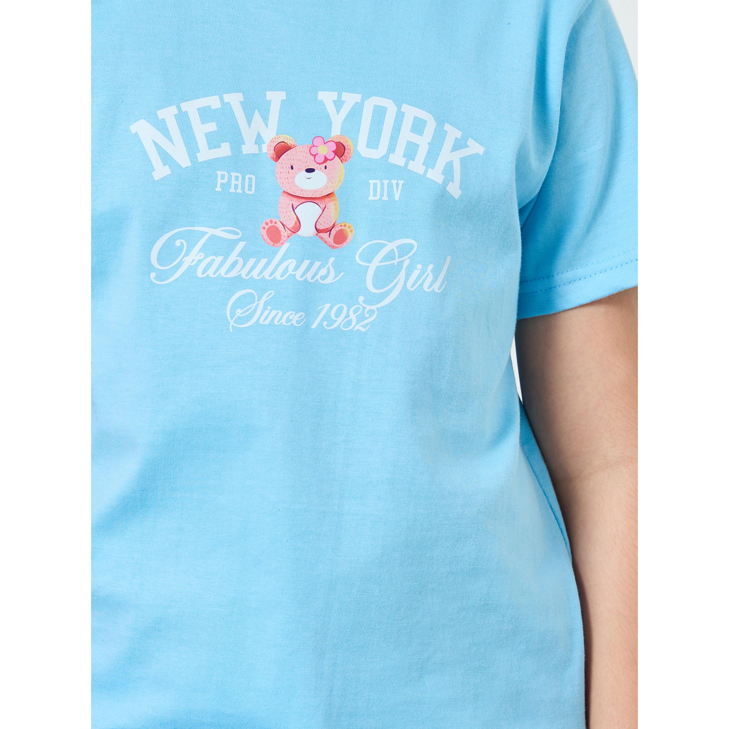 Styli Teen Girls Bear Print T-Shirt and Striped Pyjama Set-girls-clothing-nightwear-image-6