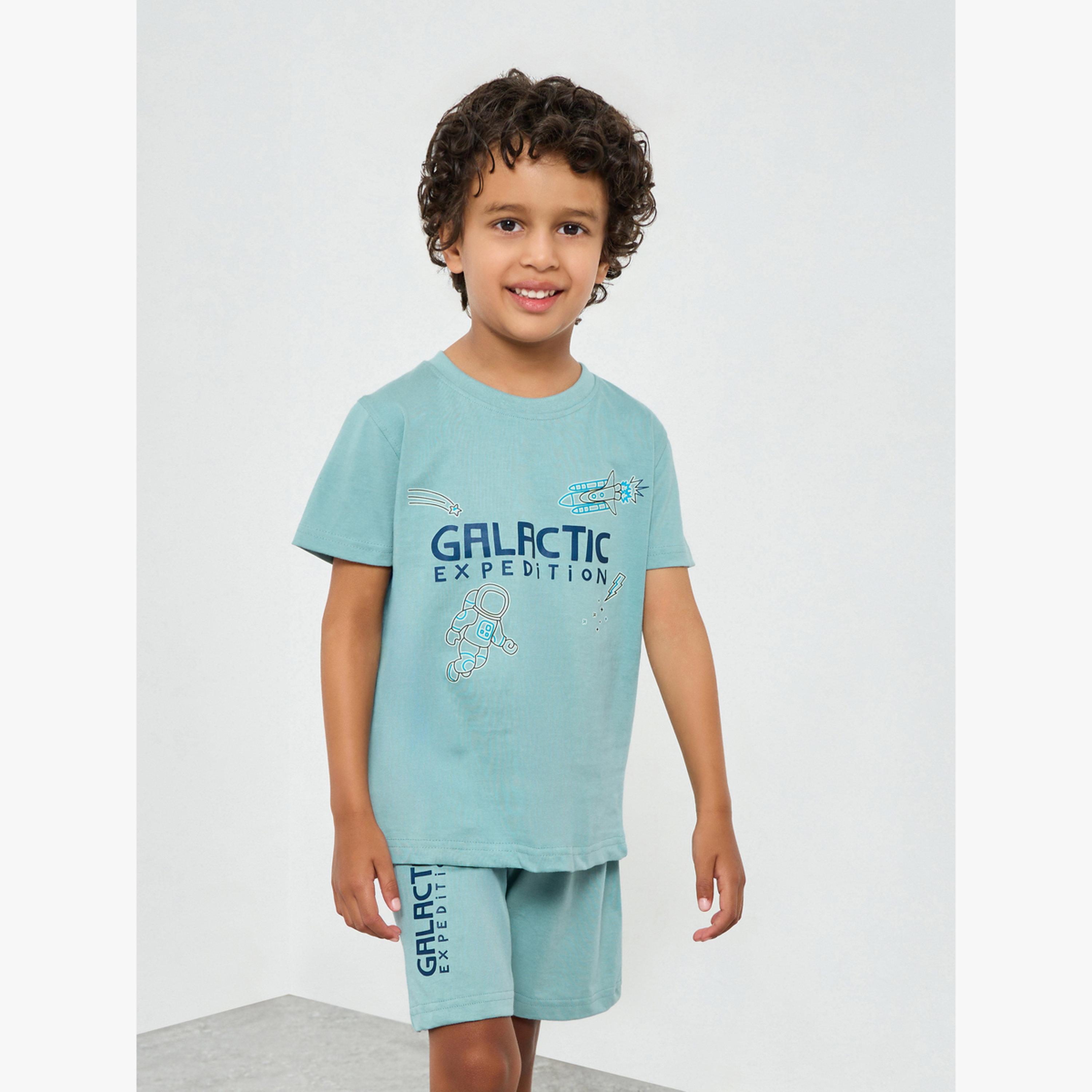 Styli Boys Printed Short Sleeve T-Shirt and Shorts Set-boys-clothing-nightwear-image-1