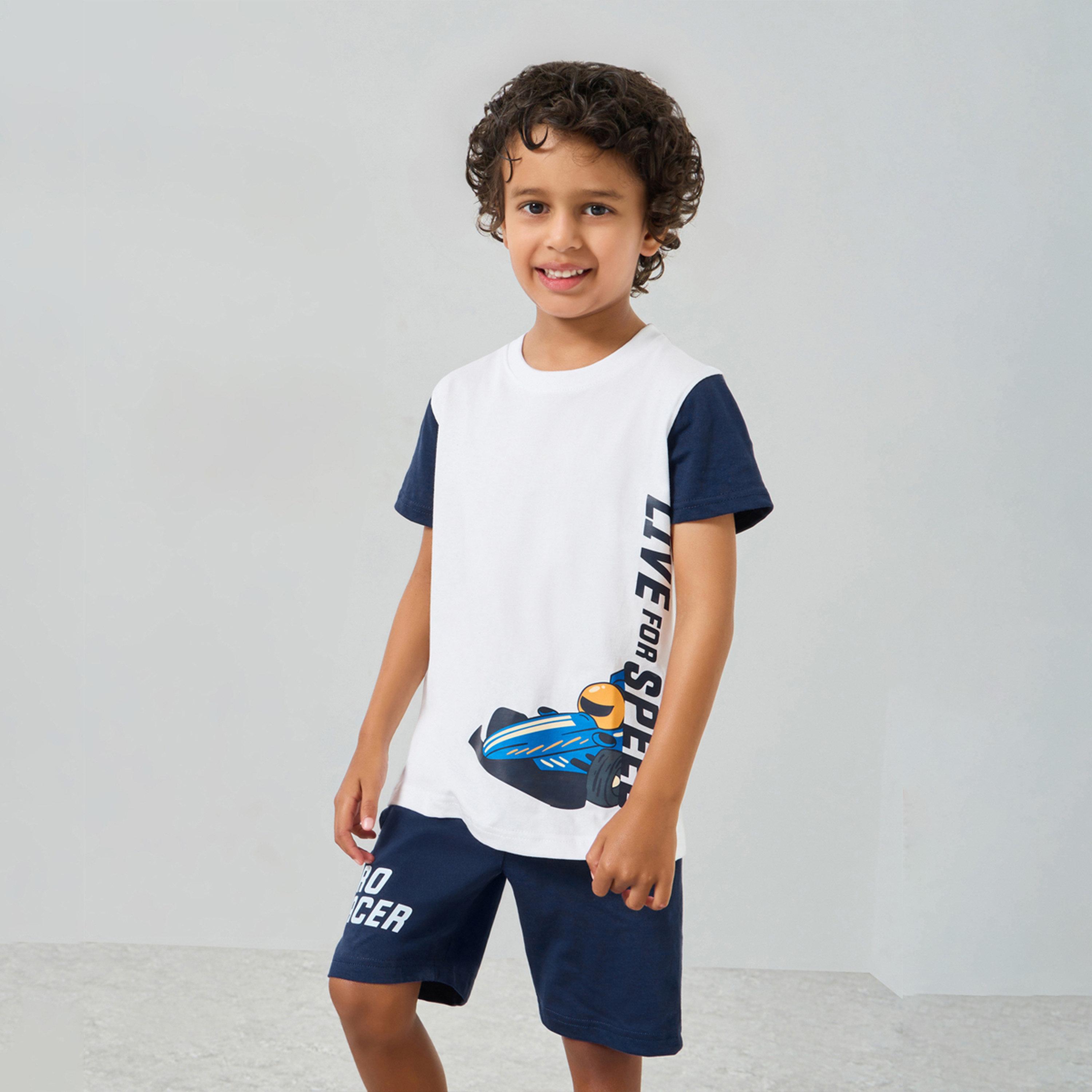 Styli Boys Cotton Racing Car Print T-Shirt and Shorts Set-boys-clothing-nightwear-image-1