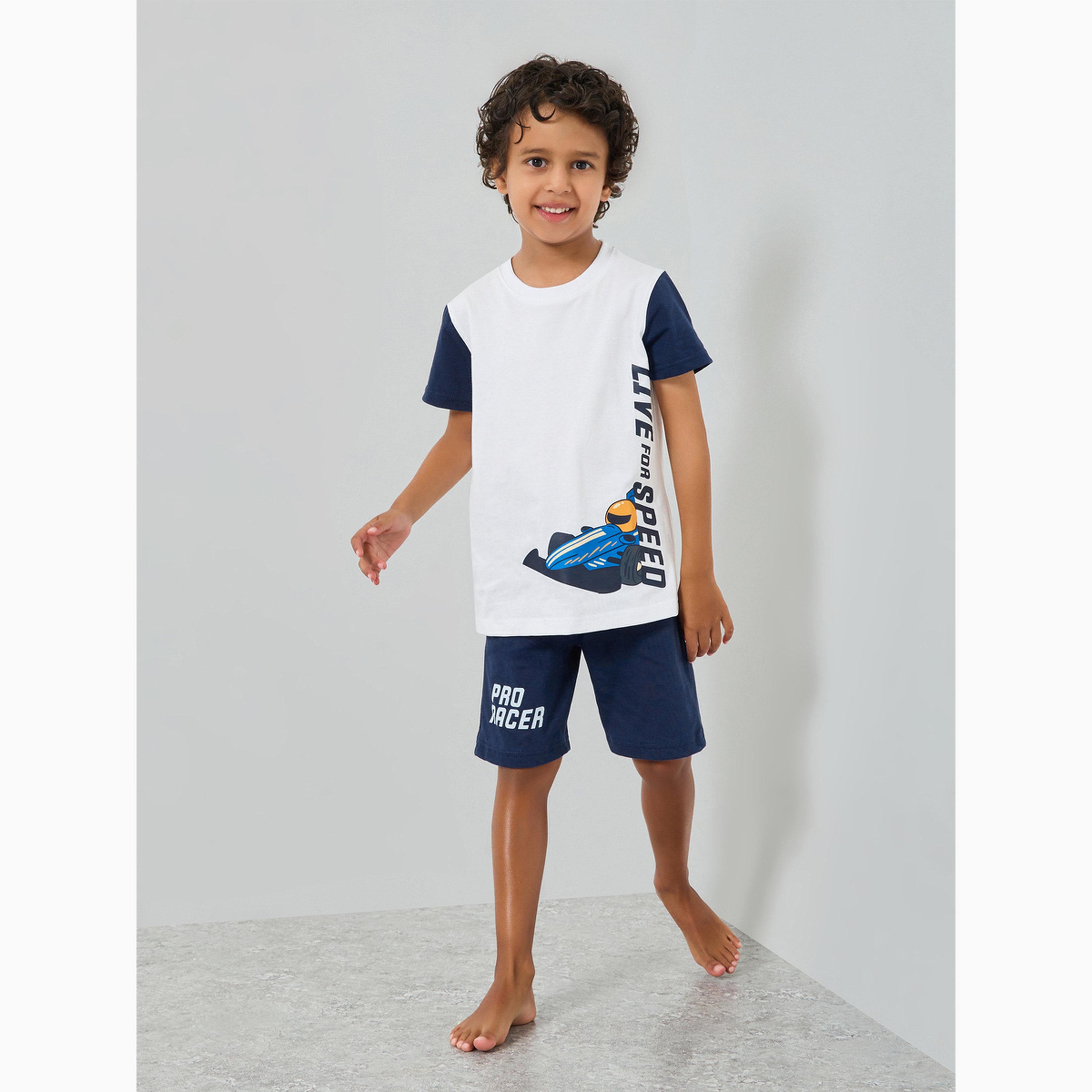 Styli Boys Cotton Racing Car Print T-Shirt and Shorts Set-boys-clothing-nightwear-image-2