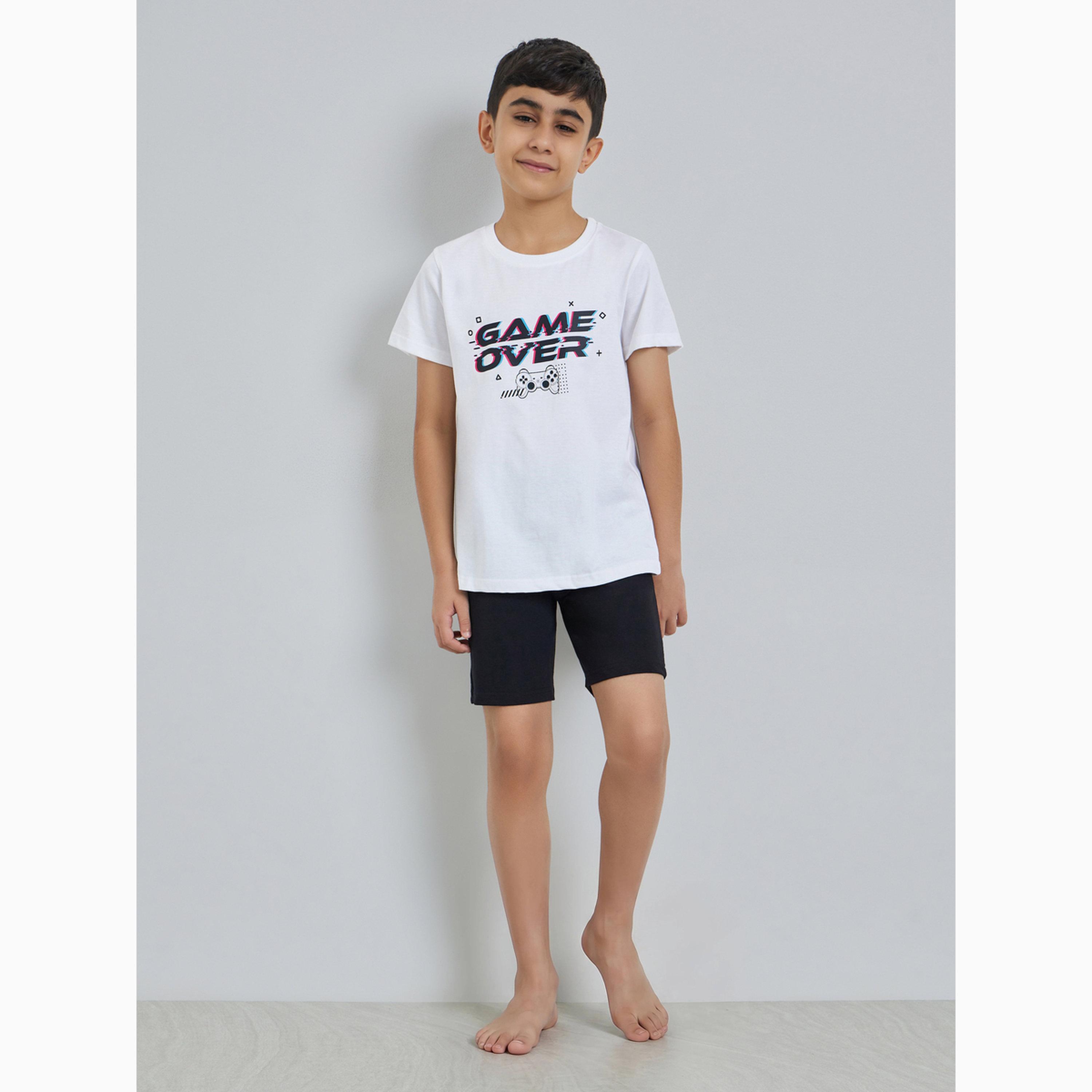 Styli Boys Printed Short Sleeve T-Shirt and Shorts Set-boys-clothing-nightwear-image-2