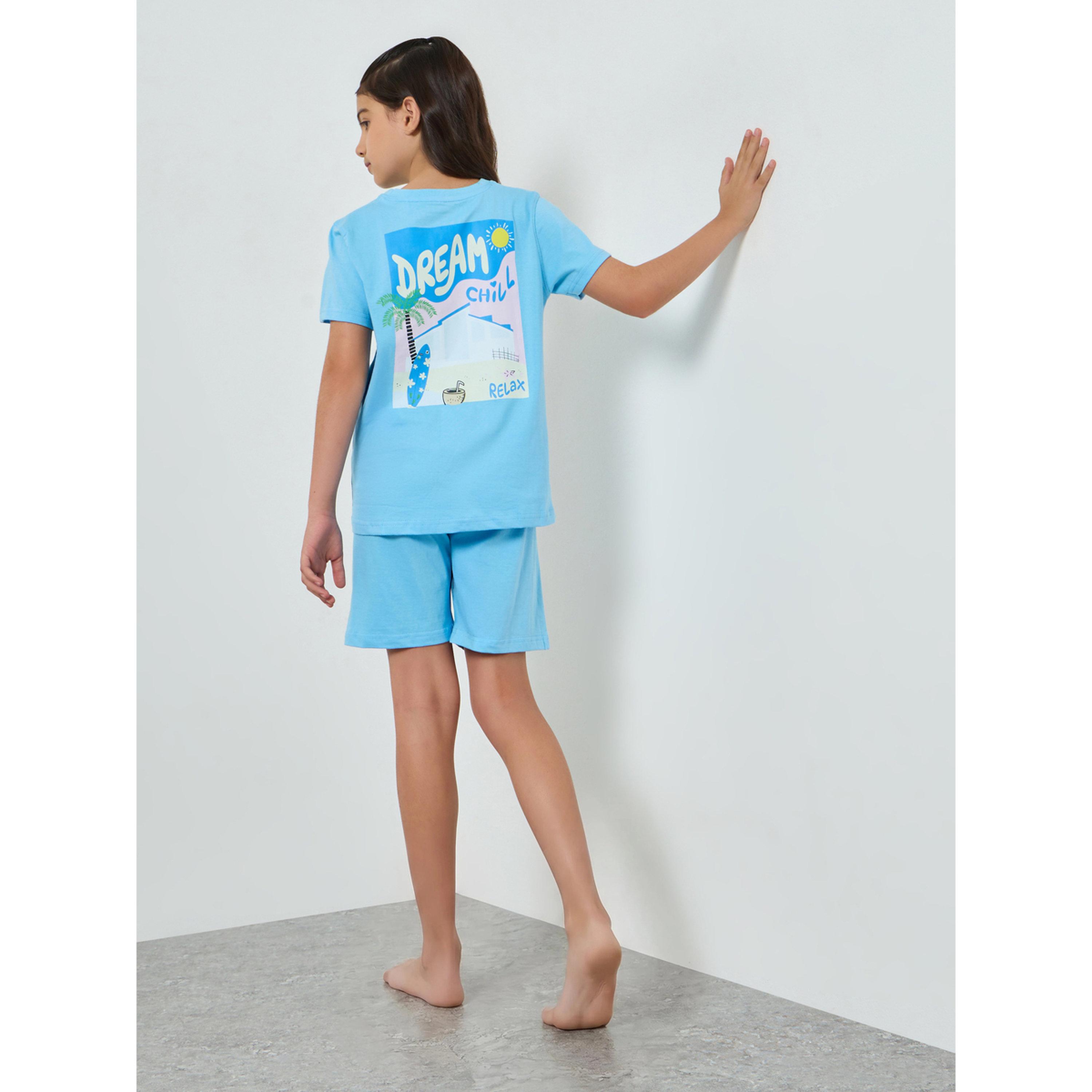 Styli Teen Girls Printed Cotton T-Shirt and Shorts Set-girls-clothing-nightwear-image-5