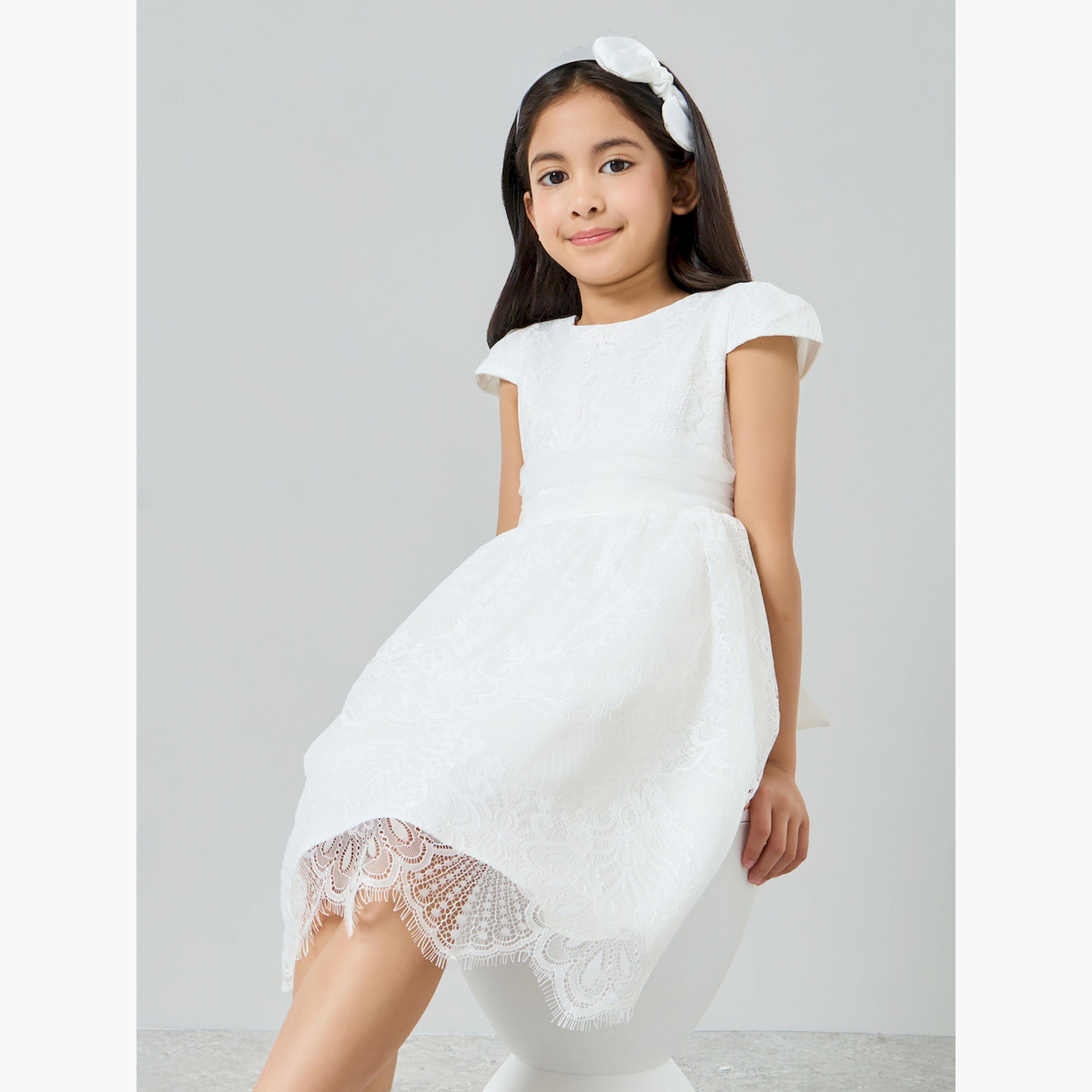 Styli Girls White Lace Short Sleeve Dress-girls-clothing-dressesandjumpsuits-image-2