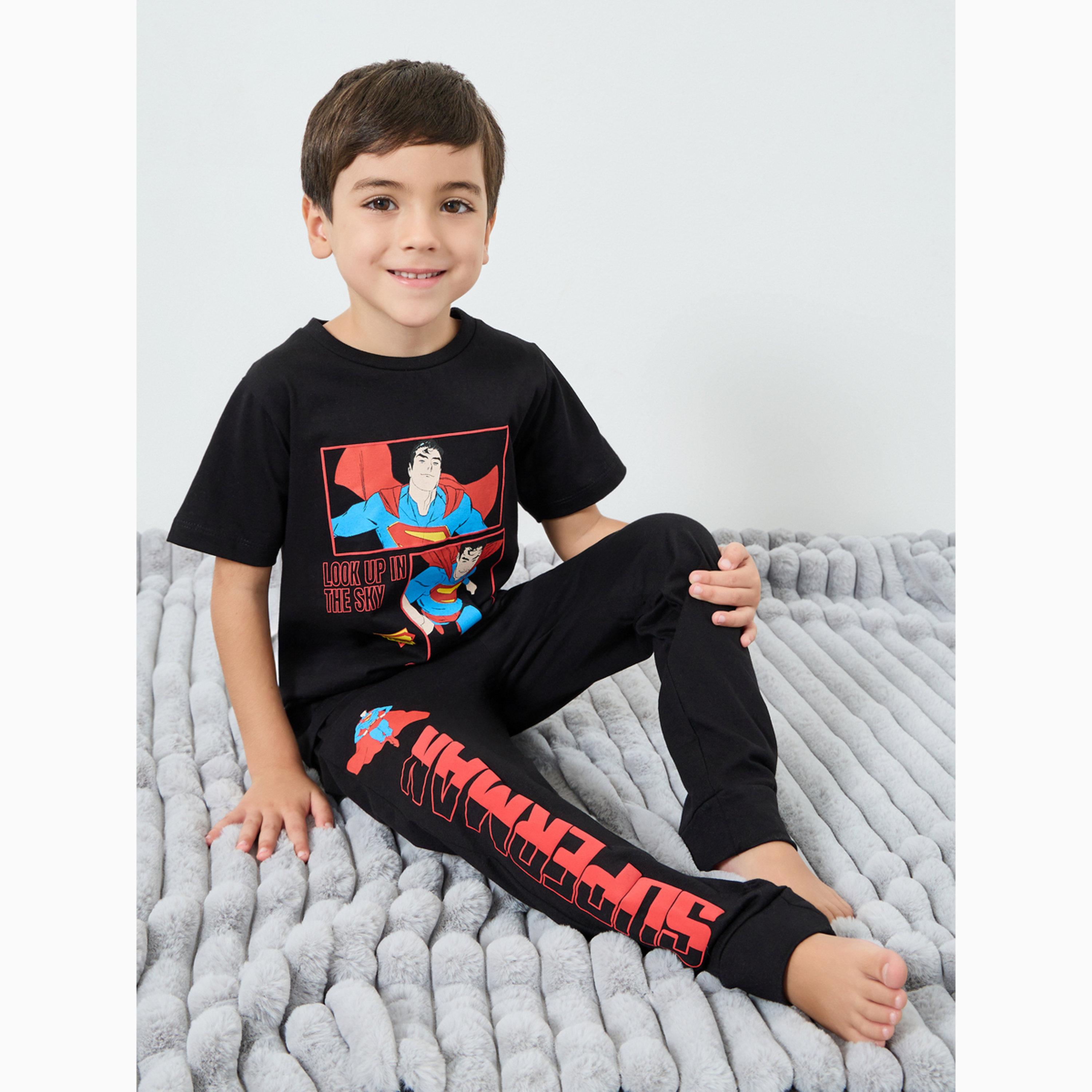 Styli Boys Black Superman Cotton T-Shirt and Pants Set-boys-clothing-setsandcoords-image-2