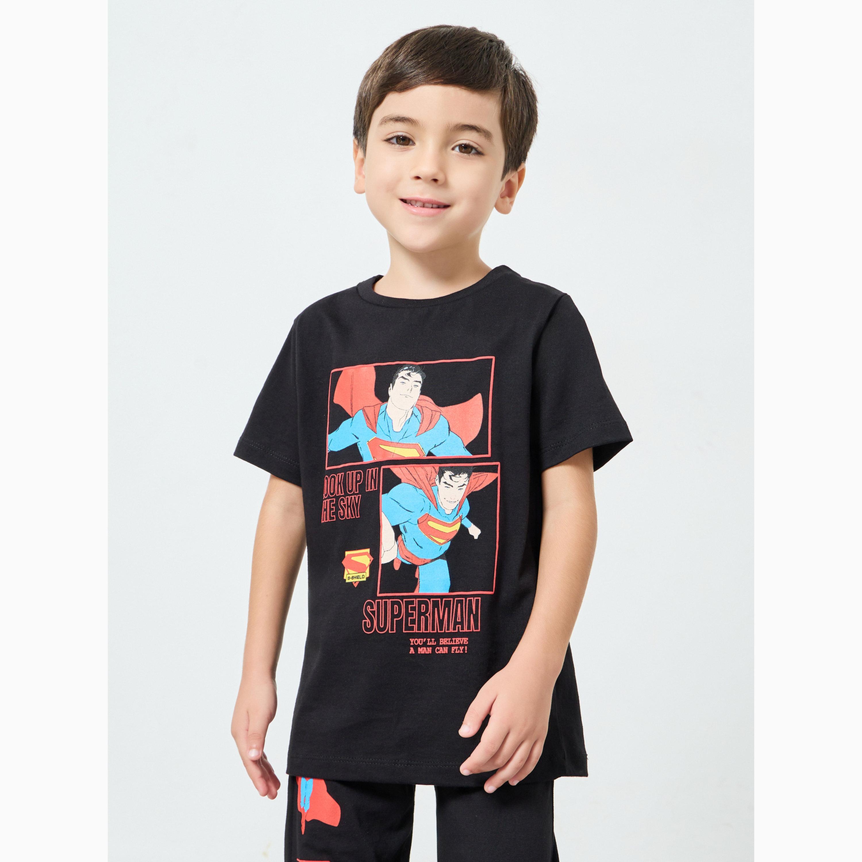 مجموعة من تيشيرت وبنطال قطن سوبرمان أسود للأولاد-boys-clothing-setsandcoords-image-3