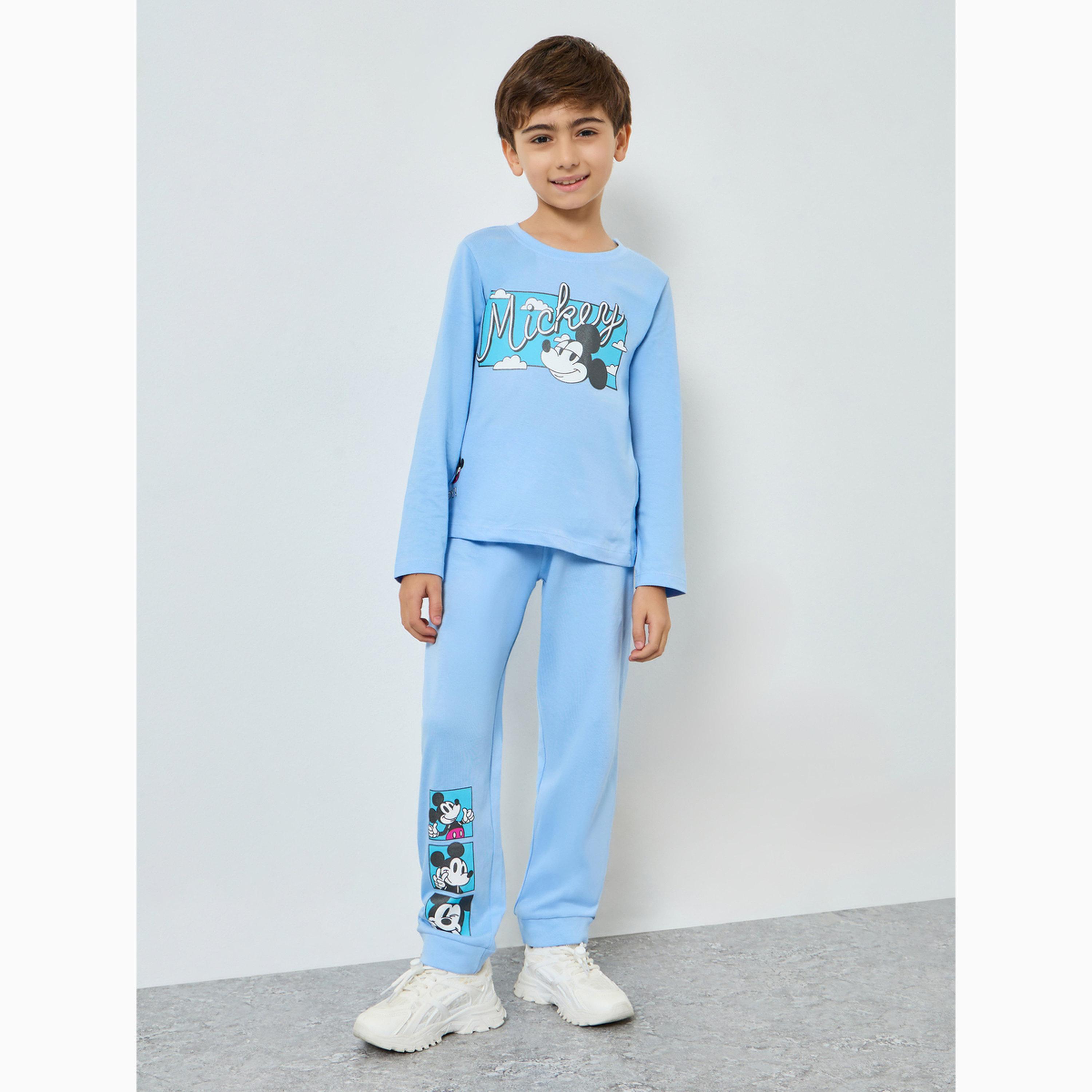Styli Boys Blue Mickey Mouse Cotton T-Shirt and Pants Set-boys-clothing-setsandcoords-image-1