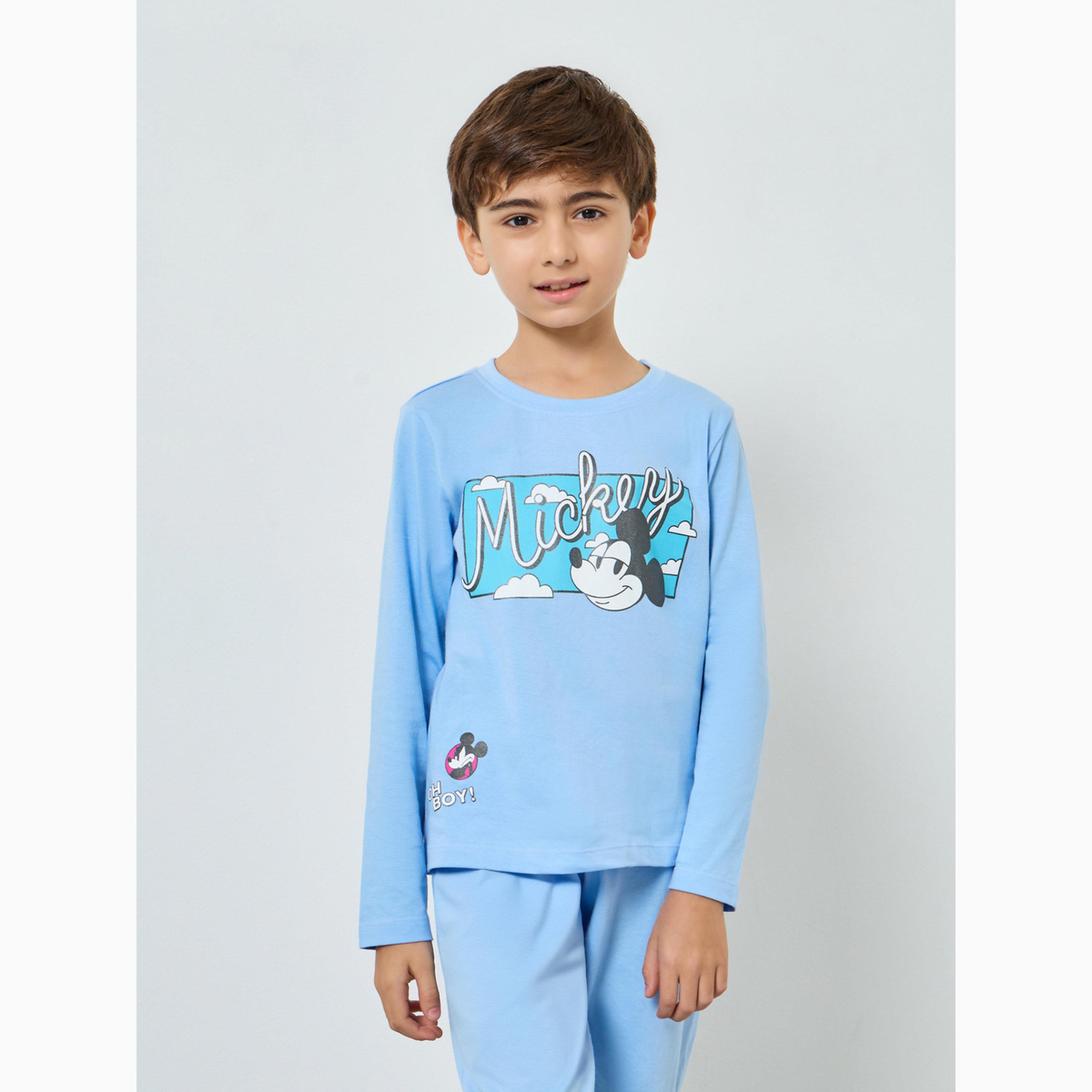 Styli Boys Blue Mickey Mouse Cotton T-Shirt and Pants Set-boys-clothing-setsandcoords-image-2