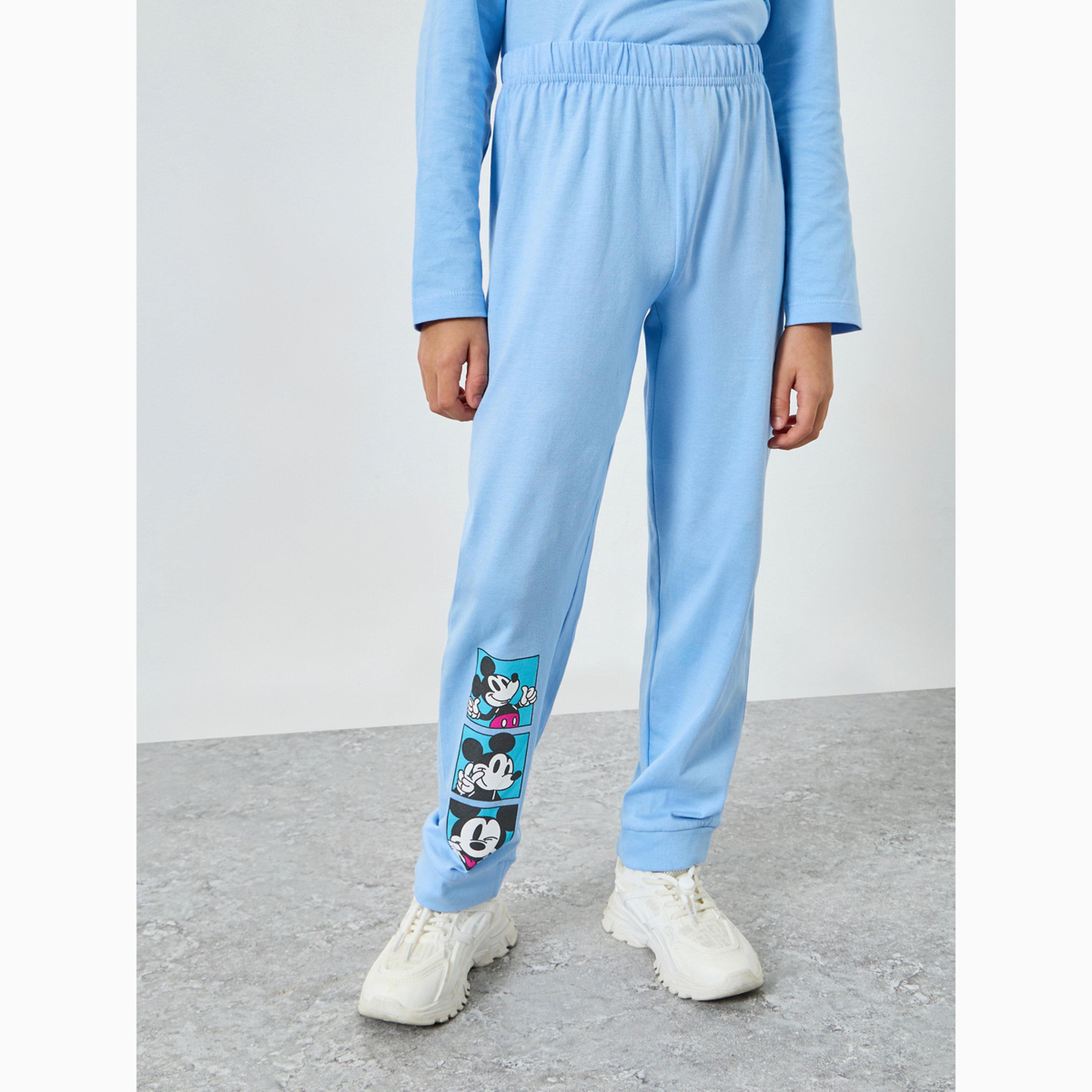 مجموعة من تيشيرت وبنطال قطن ميكي ماوس أزرق للأولاد-boys-clothing-setsandcoords-image-4
