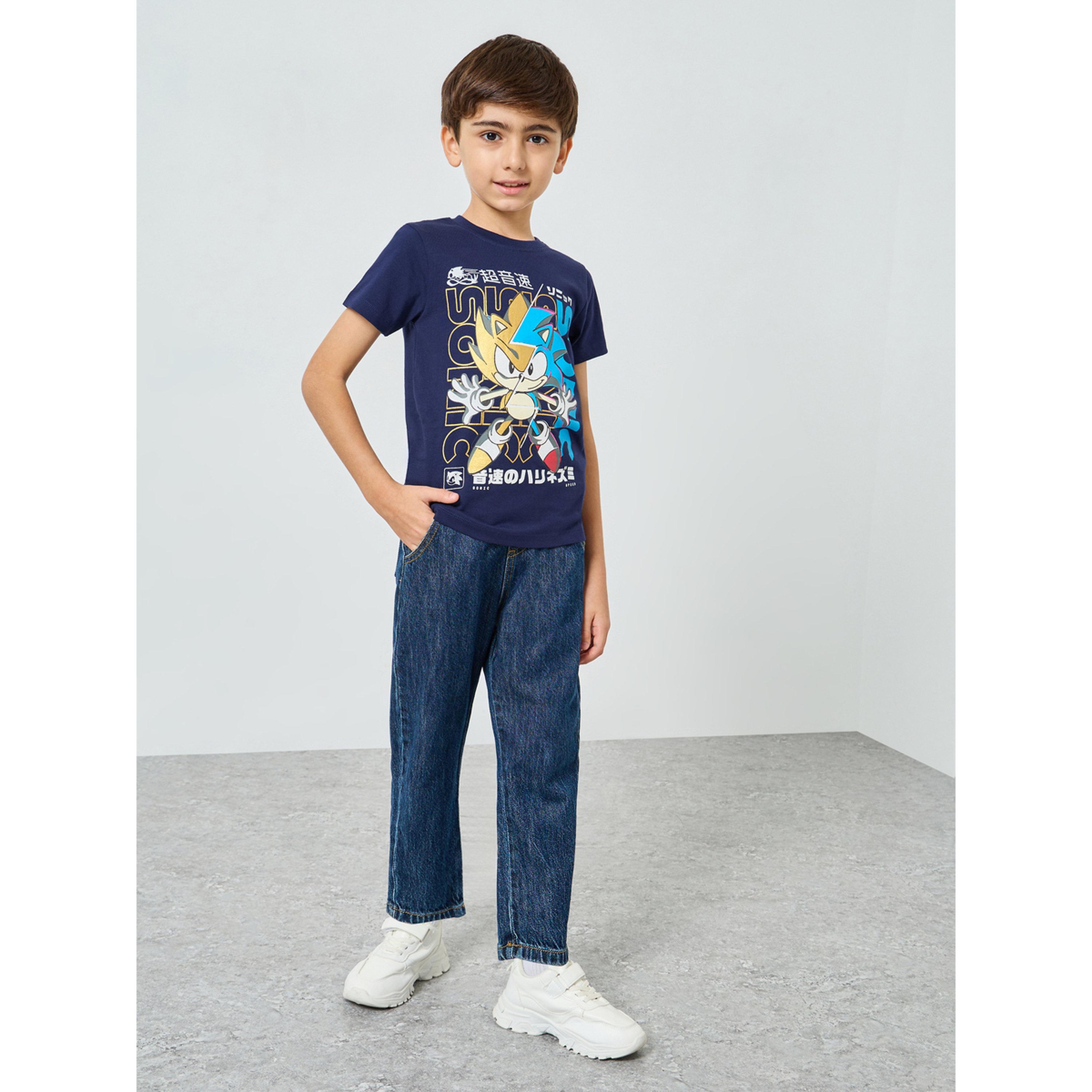 Styli Boys Navy Blue Sonic Graphic Print Cotton T-Shirt-boys-clothing-tshirtsandpolos-image-2