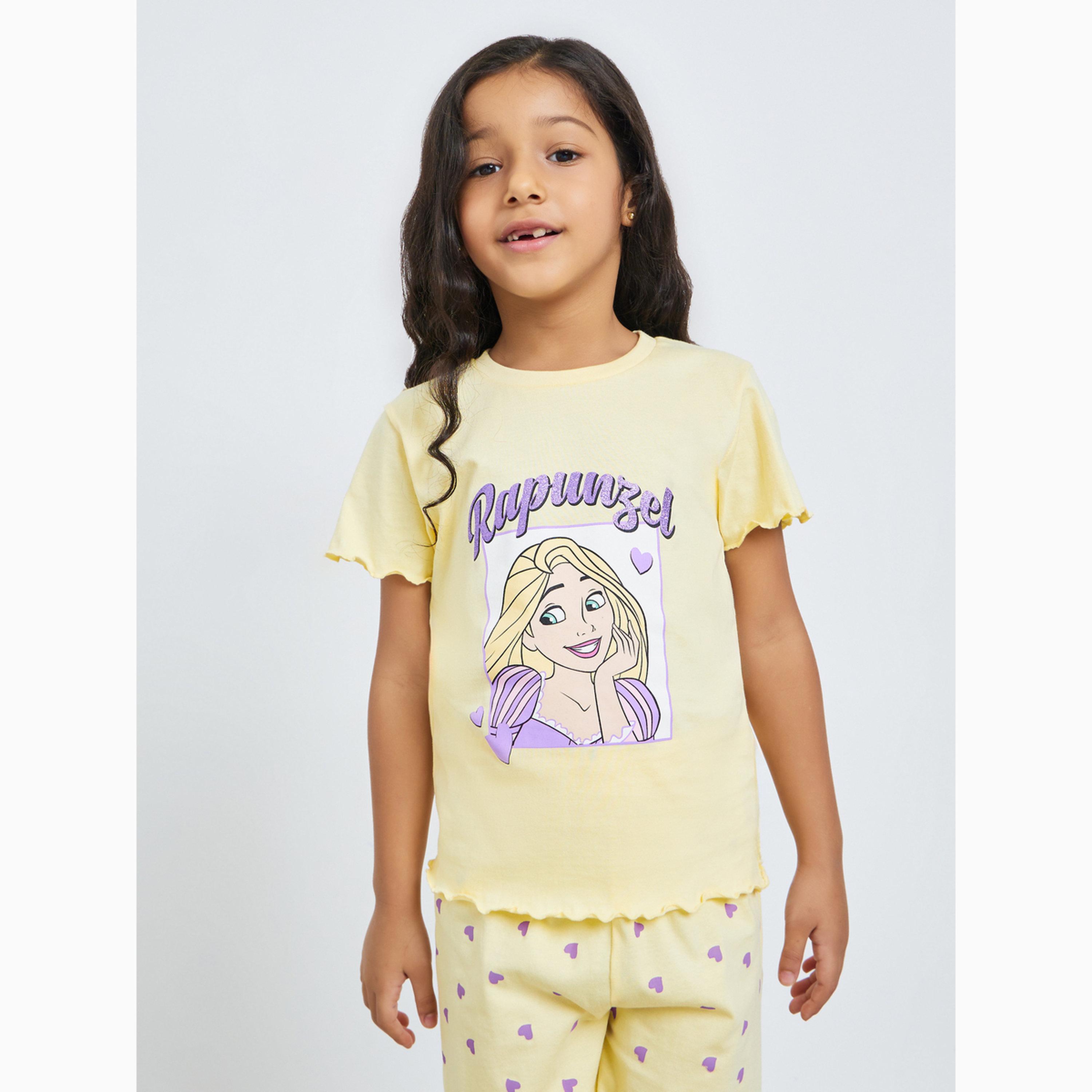 Styli Girls Disney Rapunzel Cotton T-Shirt and Shorts Set-girls-clothing-setsandcoords-image-3