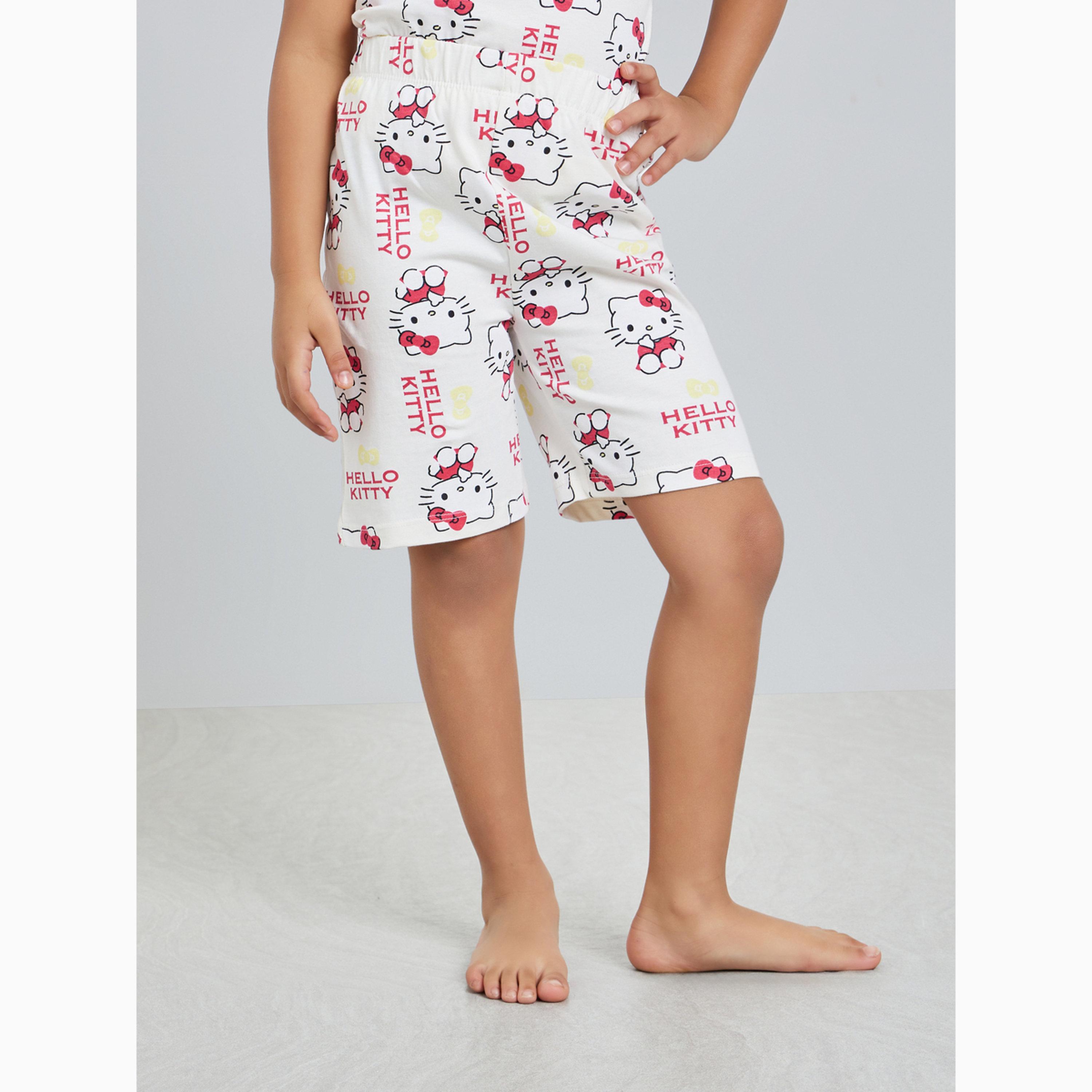 مجموعة من تيشيرت وشورت قطن هيلو كيتي للبنات-girls-clothing-setsandcoords-image-4
