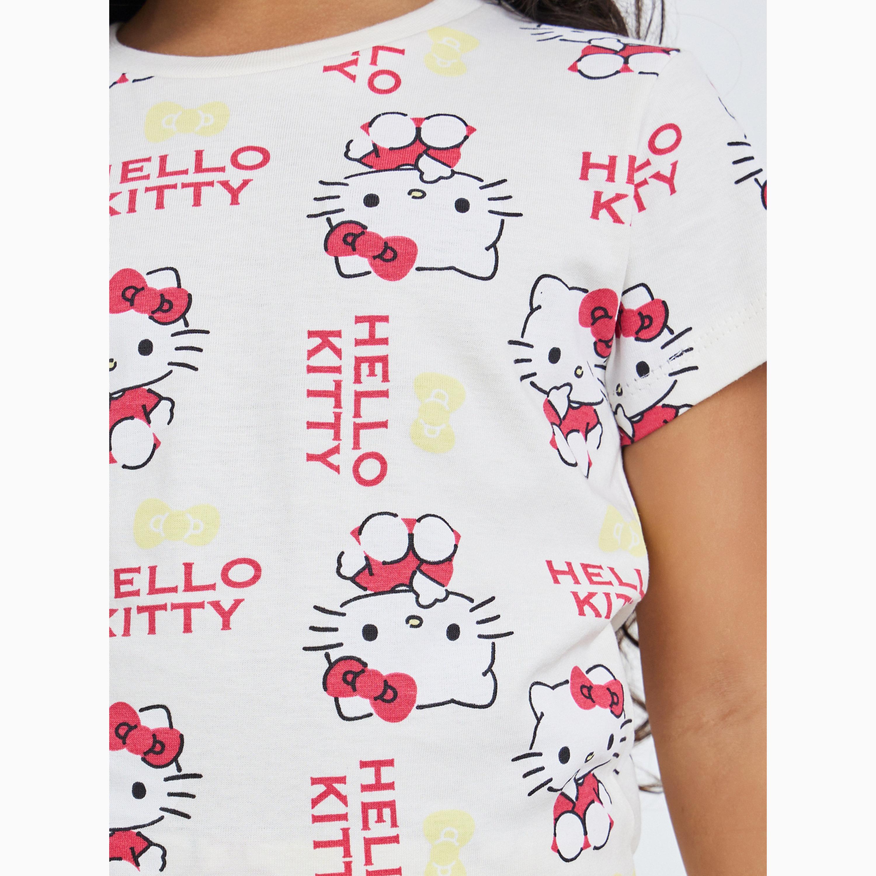Styli Girls Hello Kitty Cotton T-Shirt and Shorts Set-girls-clothing-setsandcoords-image-6