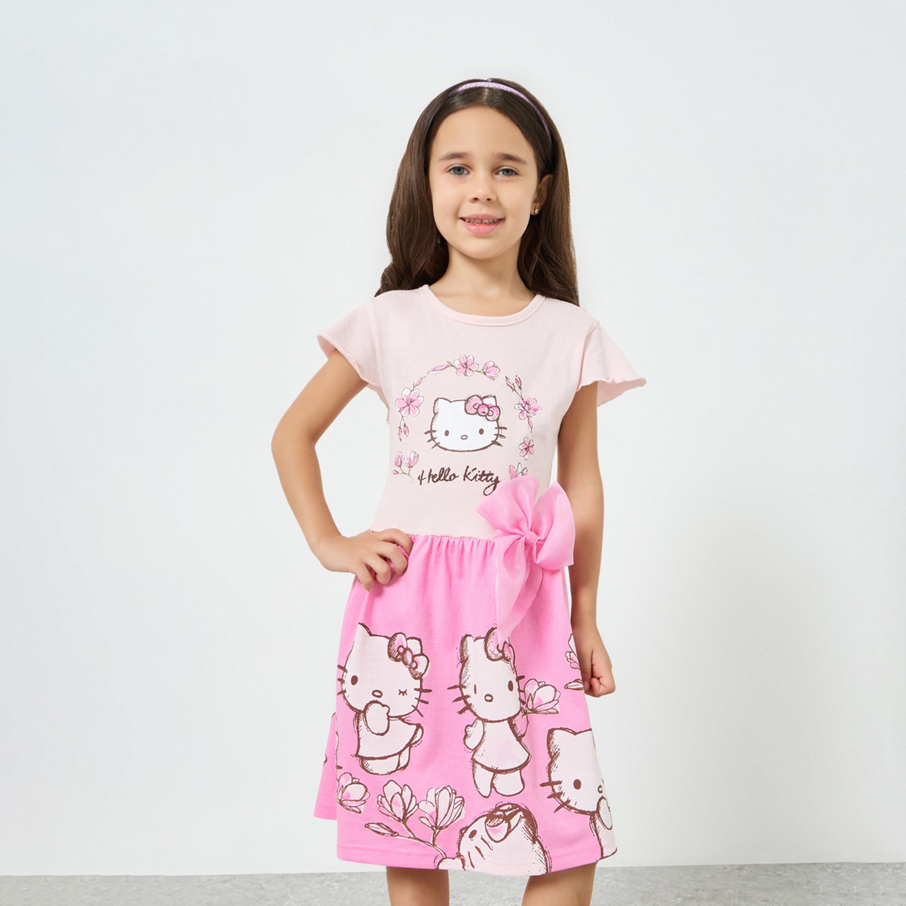 Styli Girls Pink Hello Kitty Dress with Bow Detail-girls-clothing-dressesandjumpsuits-image-1
