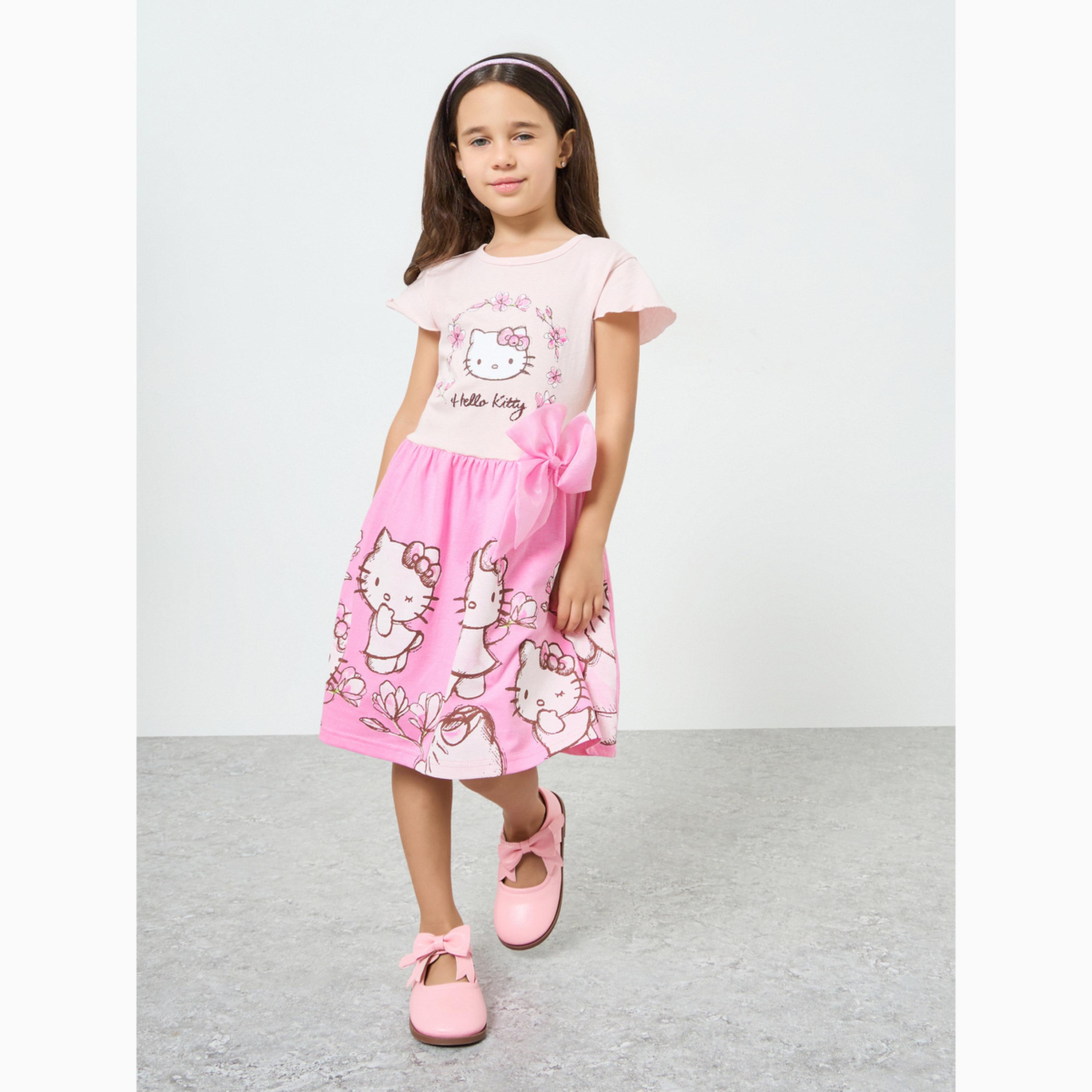 Styli Girls Pink Hello Kitty Dress with Bow Detail-girls-clothing-dressesandjumpsuits-image-2