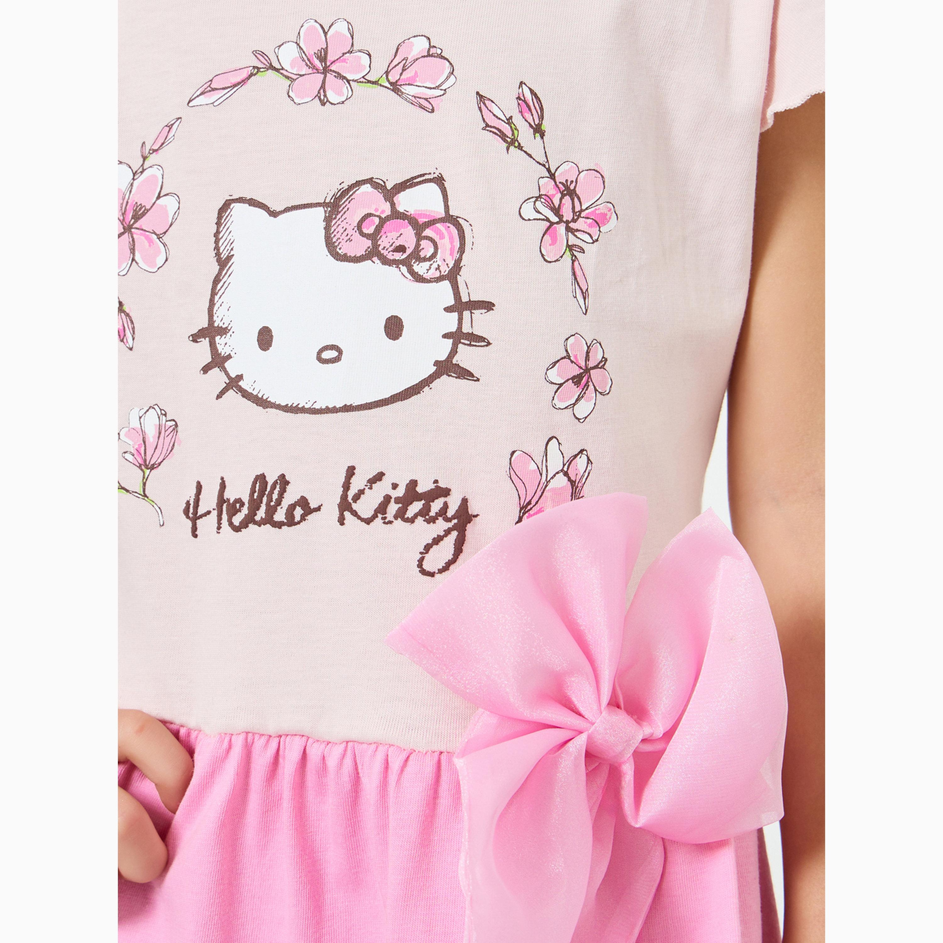 Styli Girls Pink Hello Kitty Dress with Bow Detail-girls-clothing-dressesandjumpsuits-image-3