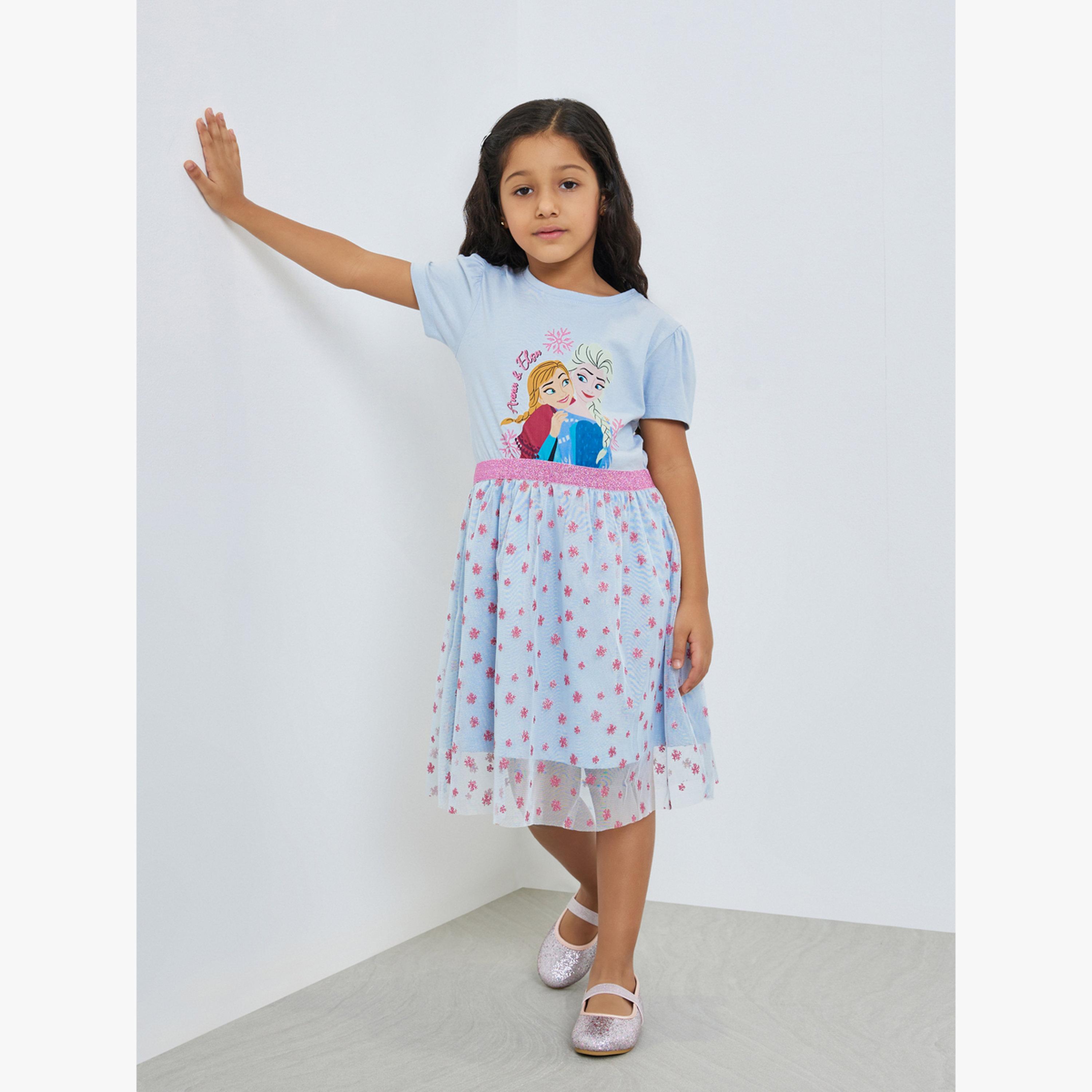 فستان بطبعة فروزن للفتيات لون أزرق فاتح-girls-clothing-dressesandjumpsuits-image-1