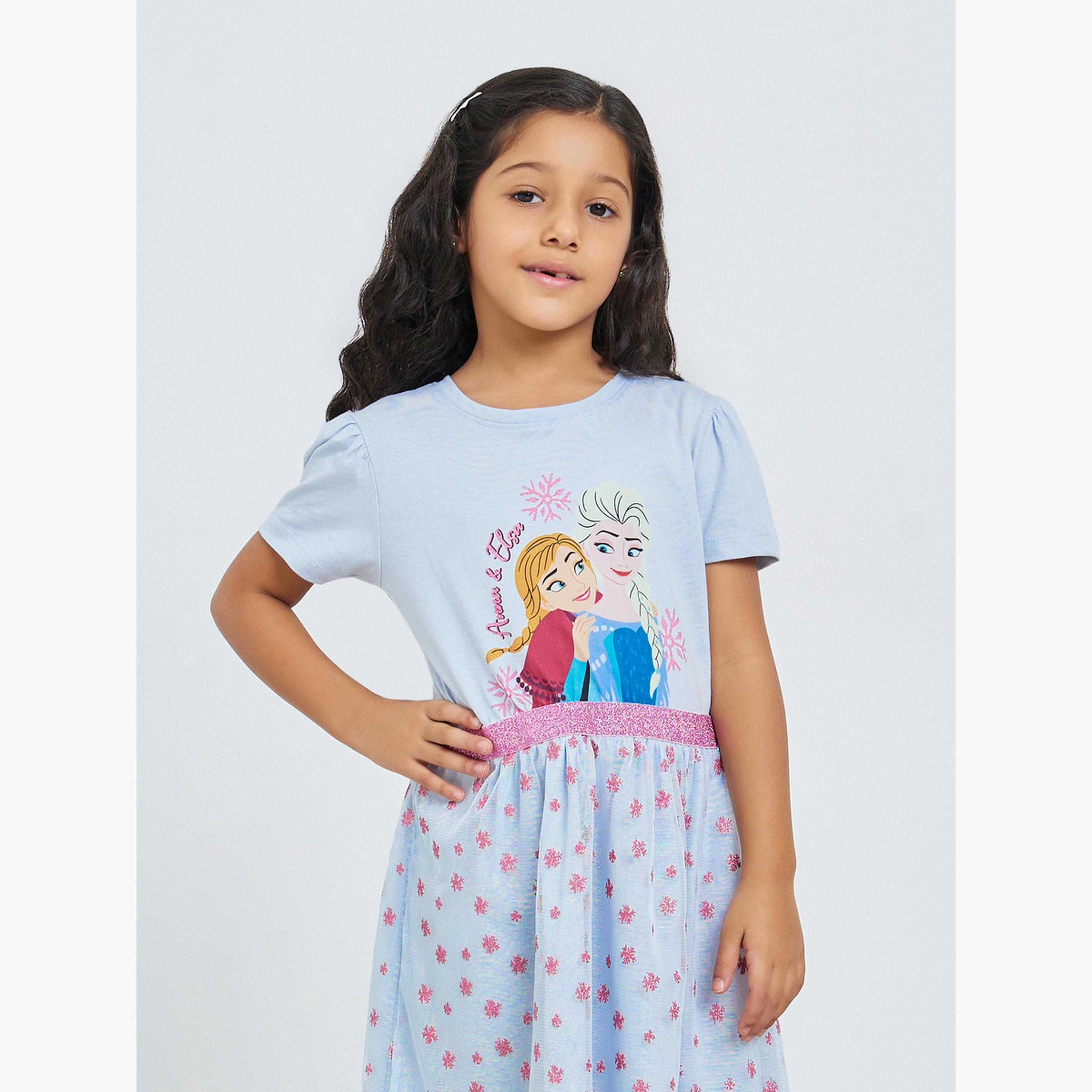 فستان بطبعة فروزن للفتيات لون أزرق فاتح-girls-clothing-dressesandjumpsuits-image-2