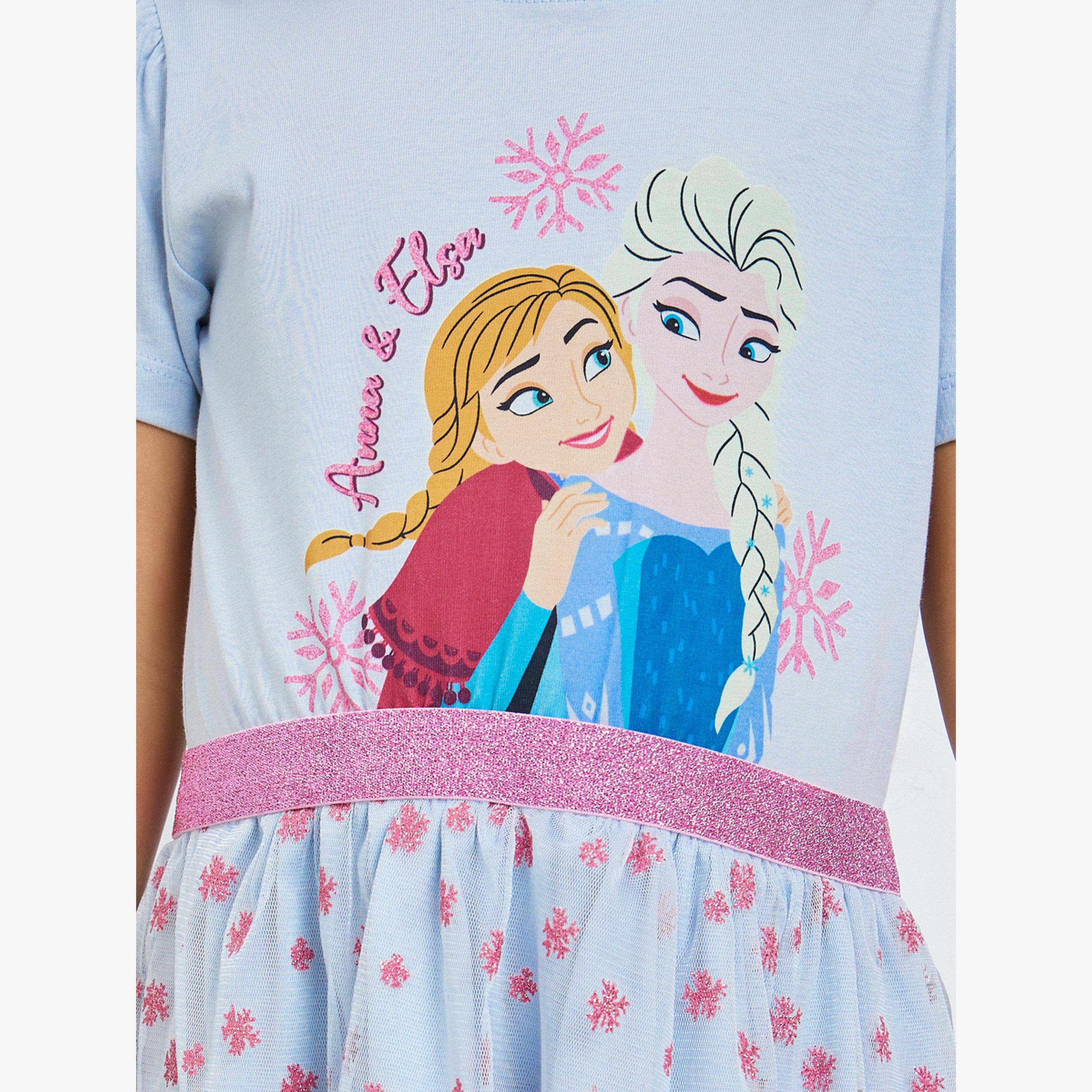 فستان بطبعة فروزن للفتيات لون أزرق فاتح-girls-clothing-dressesandjumpsuits-image-4