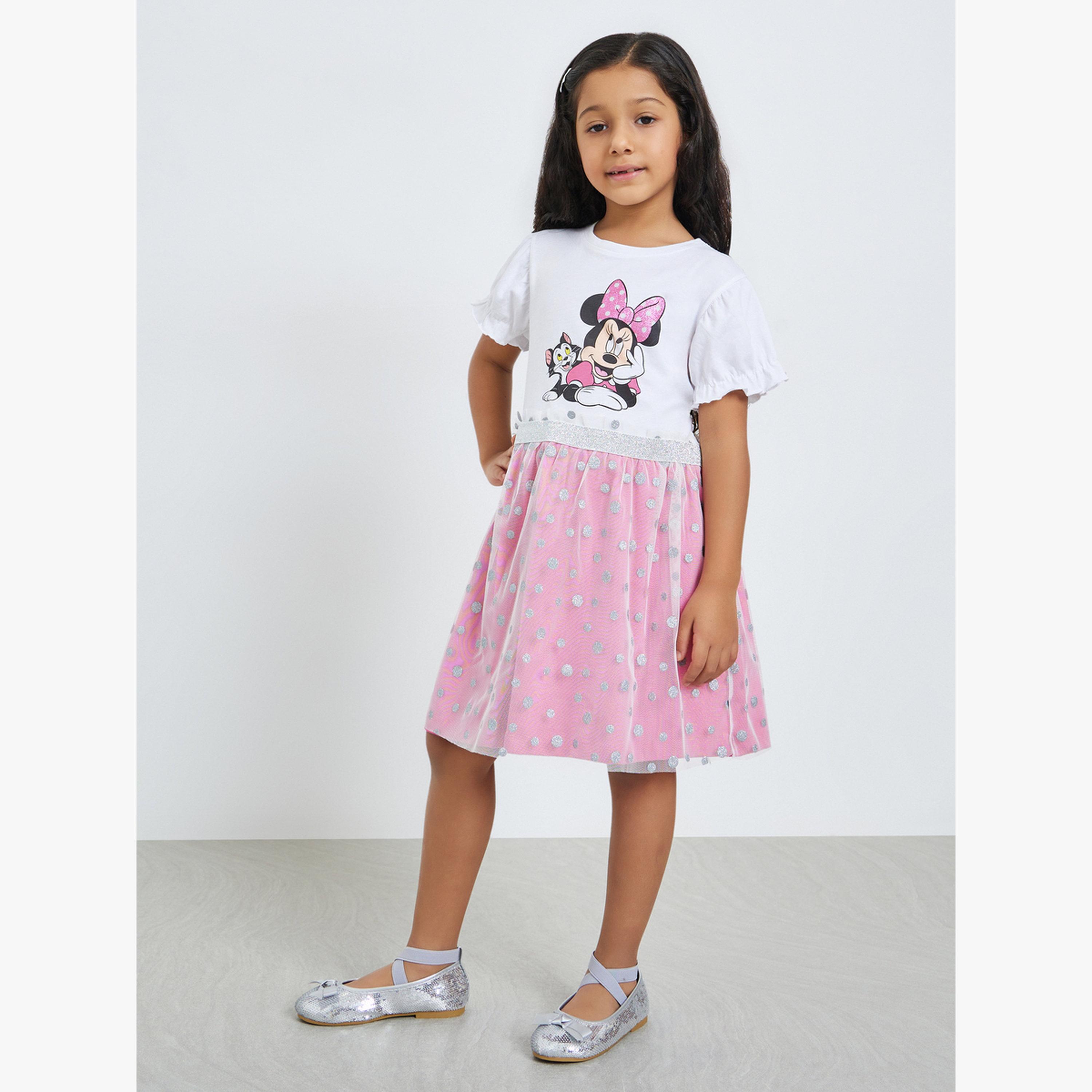 فستان بطبعة ميني ماوس للفتيات لون وردي-girls-clothing-dressesandjumpsuits-image-2