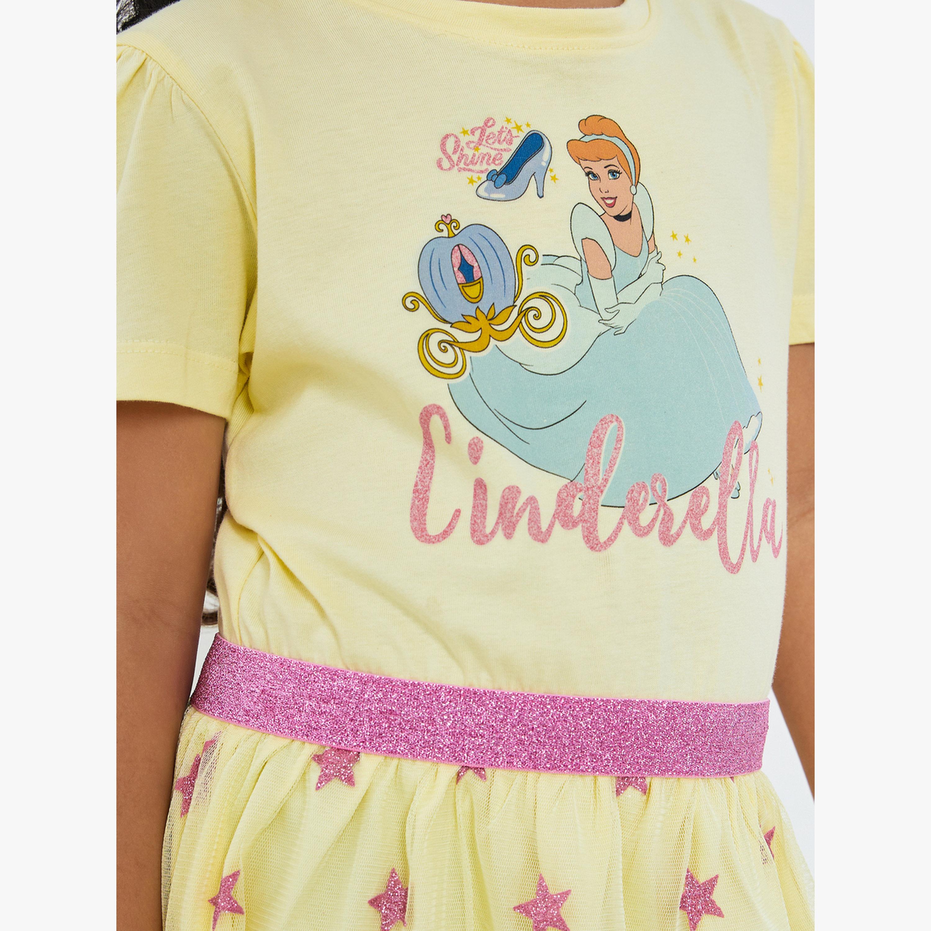 فستان بطبعة سندريلا للفتيات لون أصفر-girls-clothing-dressesandjumpsuits-image-4