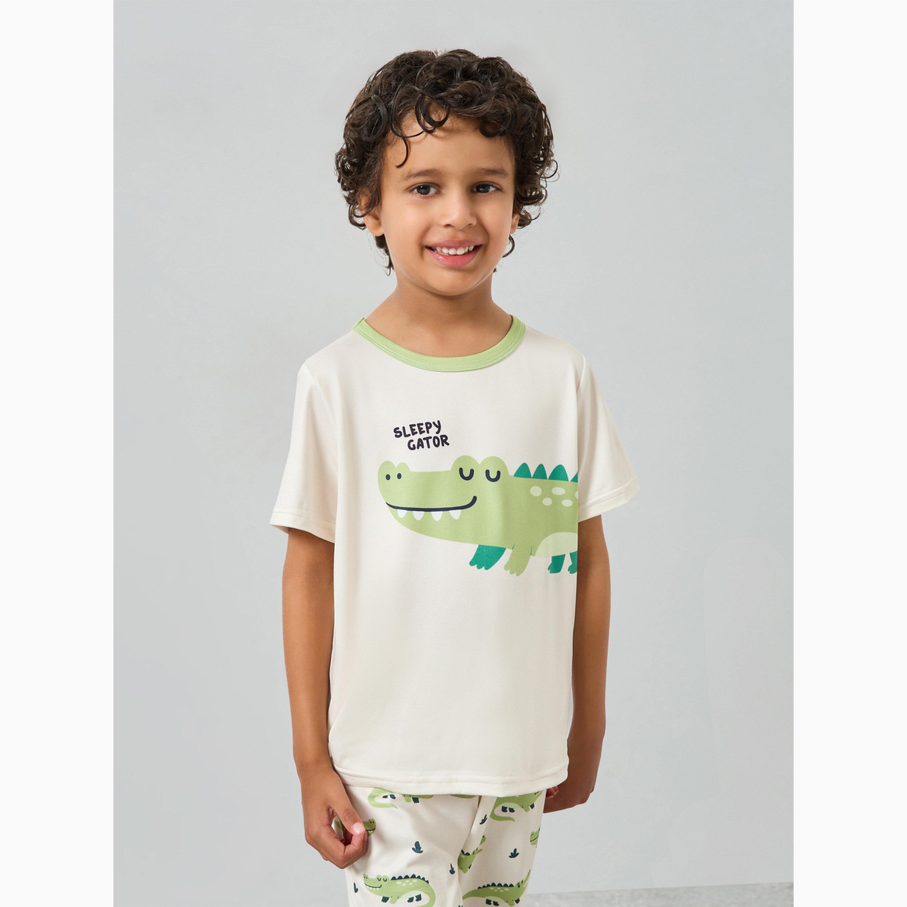Styli Boys Graphic Print Short Sleeve T-Shirt with Pyjama Set-boys-clothing-nightwear-image-3