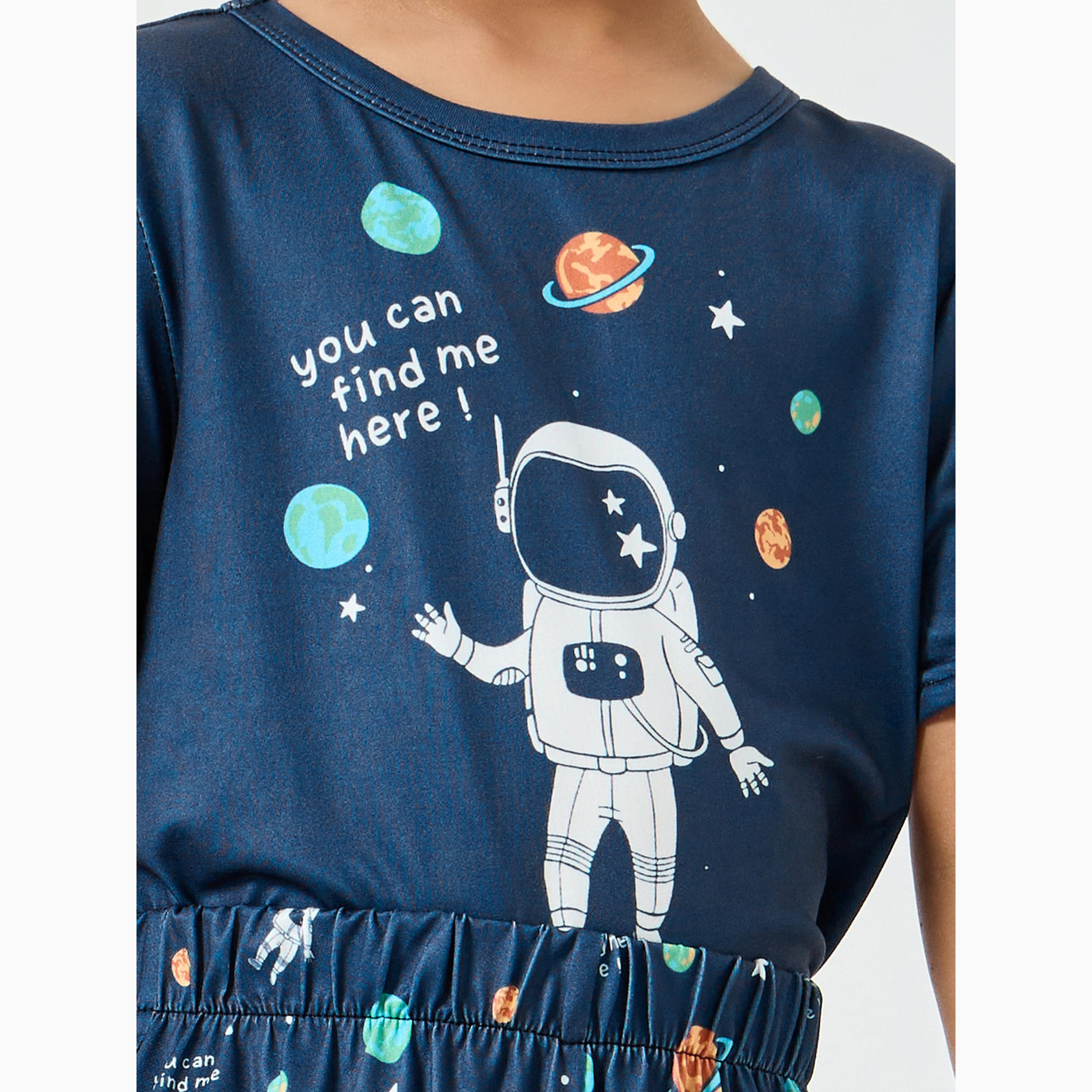 Styli Boys Graphic Print Short Sleeve T-Shirt with Pyjama Set-boys-clothing-nightwear-image-3