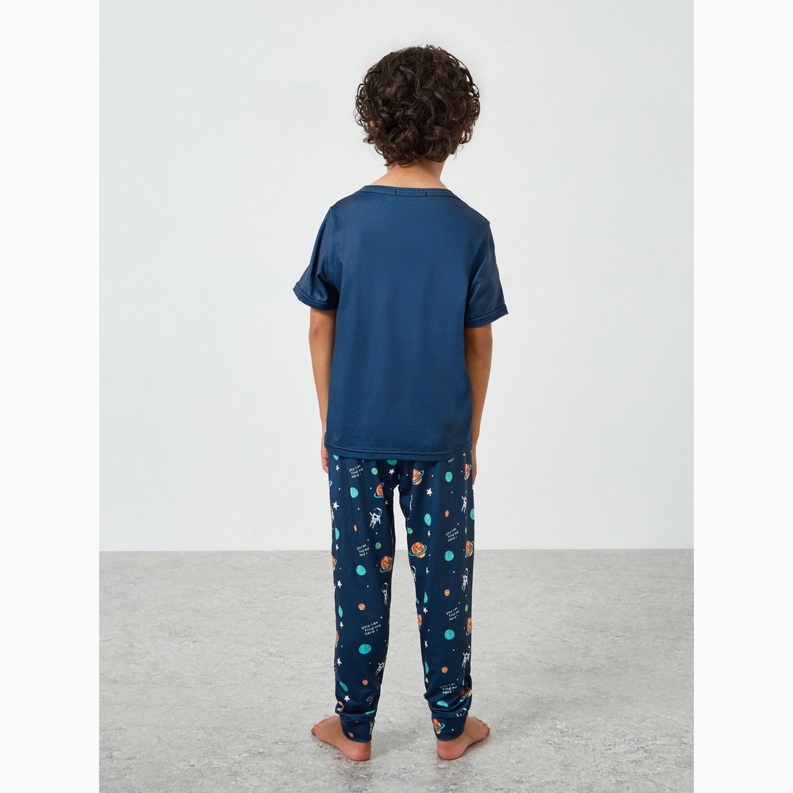 Styli Boys Graphic Print Short Sleeve T-Shirt with Pyjama Set-boys-clothing-nightwear-image-5