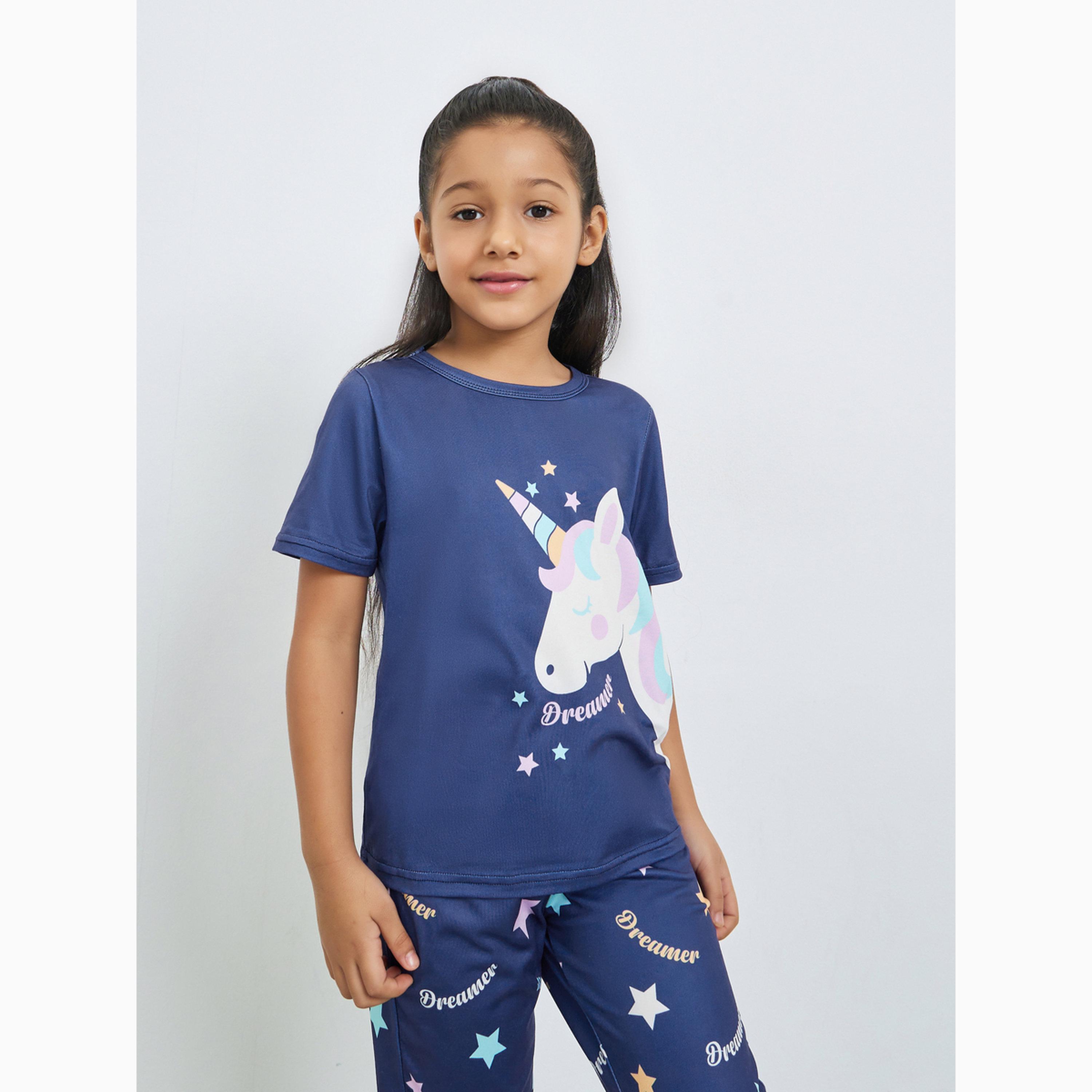 طقم بيجاما من بنطال وتيشيرت بطبعة جرافيك للفتيات-girls-clothing-nightwear-image-2