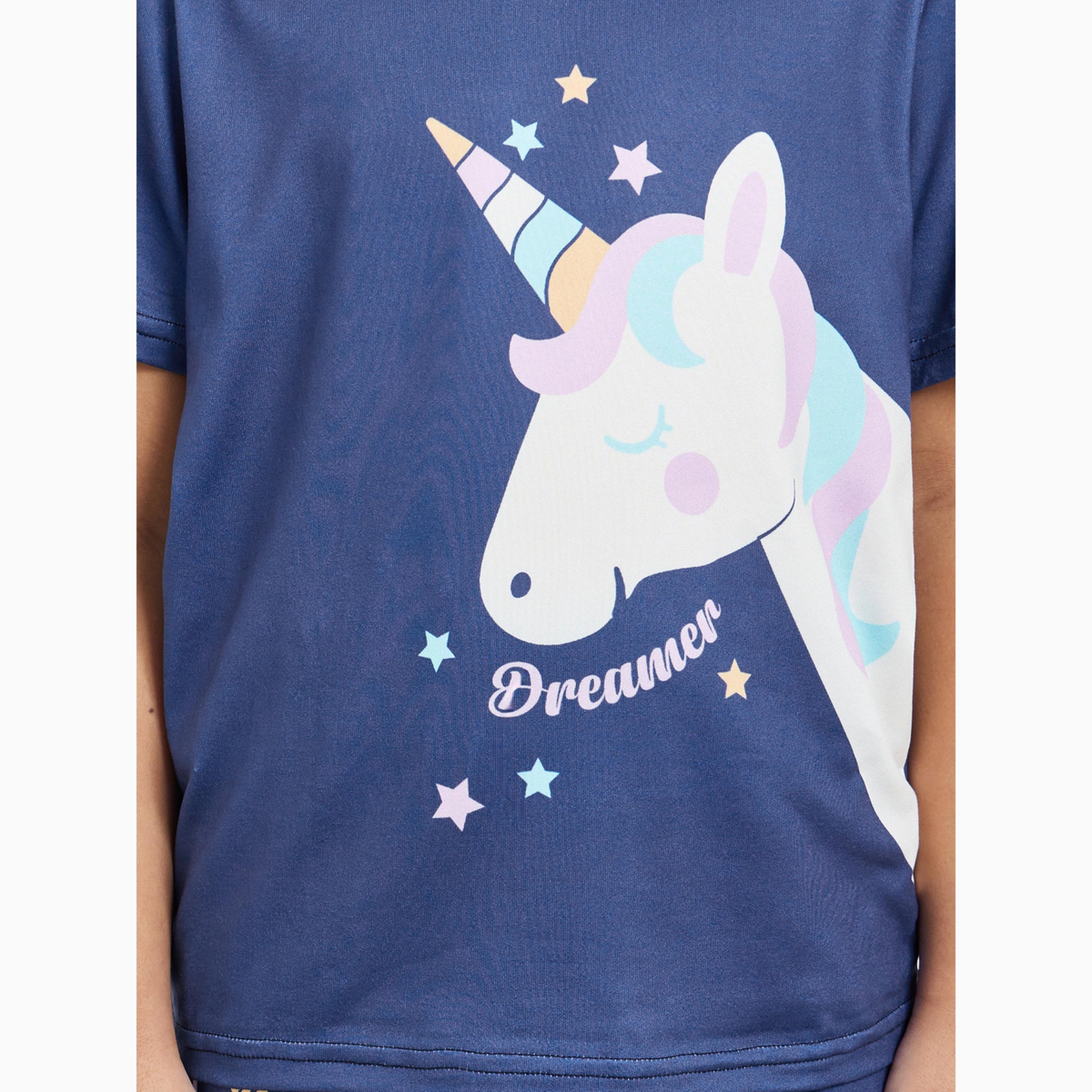 طقم بيجاما من بنطال وتيشيرت بطبعة جرافيك للفتيات-girls-clothing-nightwear-image-3