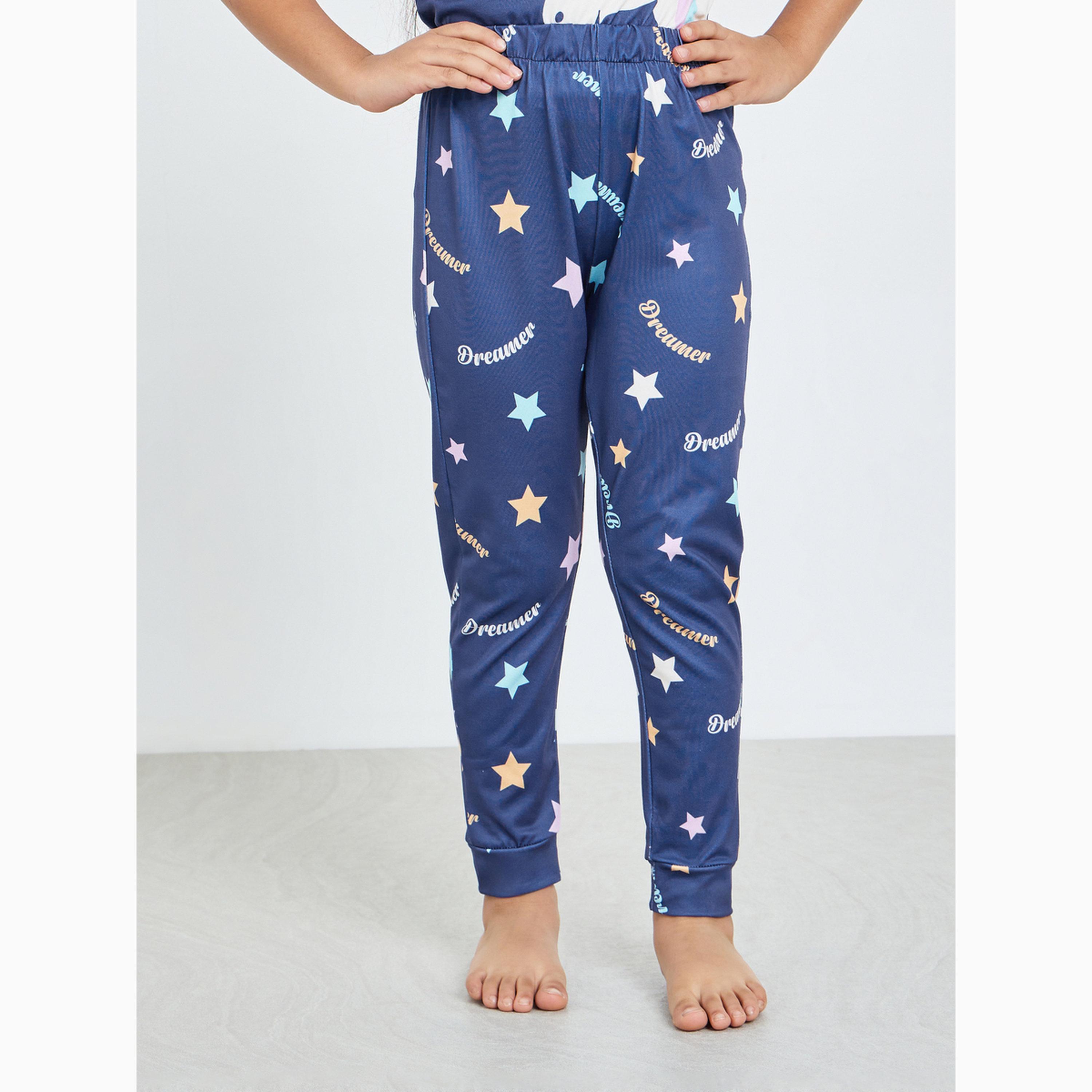 طقم بيجاما من بنطال وتيشيرت بطبعة جرافيك للفتيات-girls-clothing-nightwear-image-4