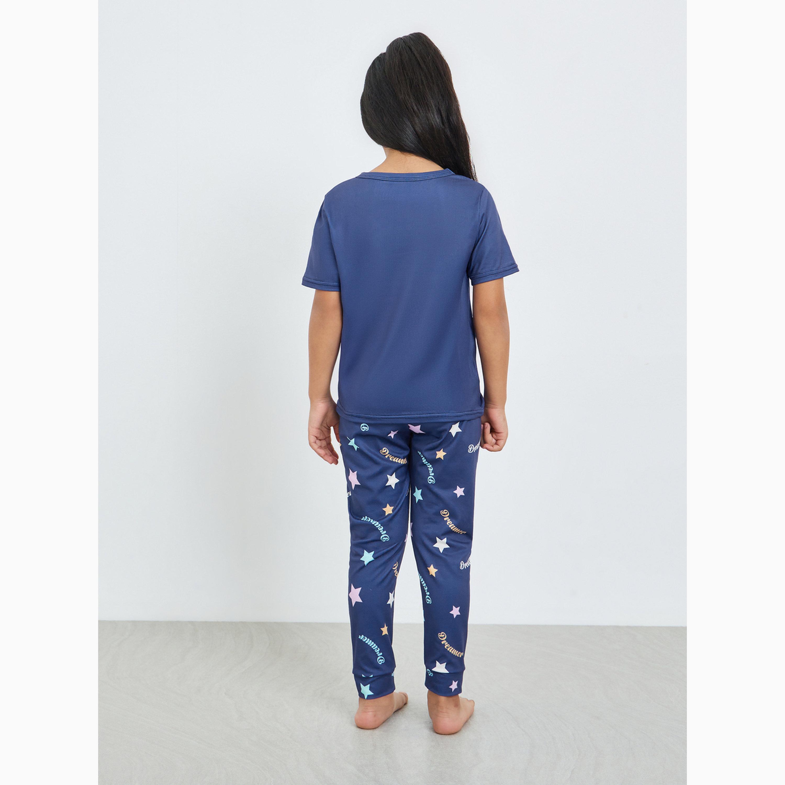 طقم بيجاما من بنطال وتيشيرت بطبعة جرافيك للفتيات-girls-clothing-nightwear-image-5
