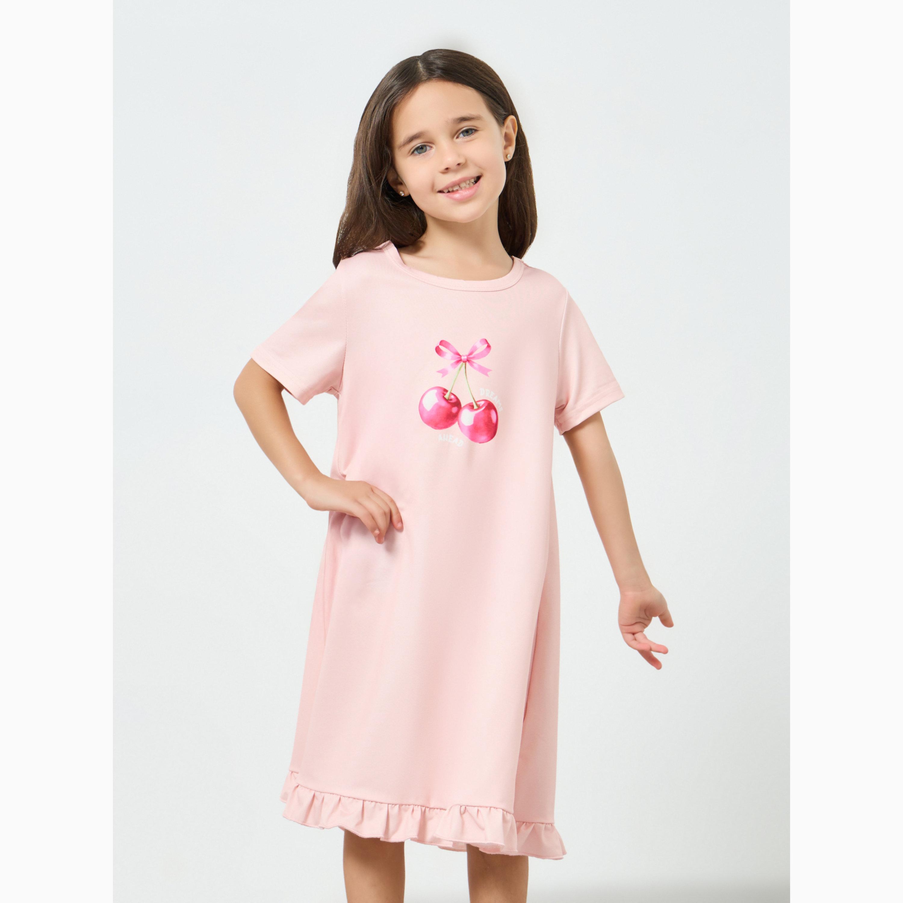 Styli Girls Pack of 2 - Printed Short Sleeve Nightdress-girls-clothing-nightwear-image-3
