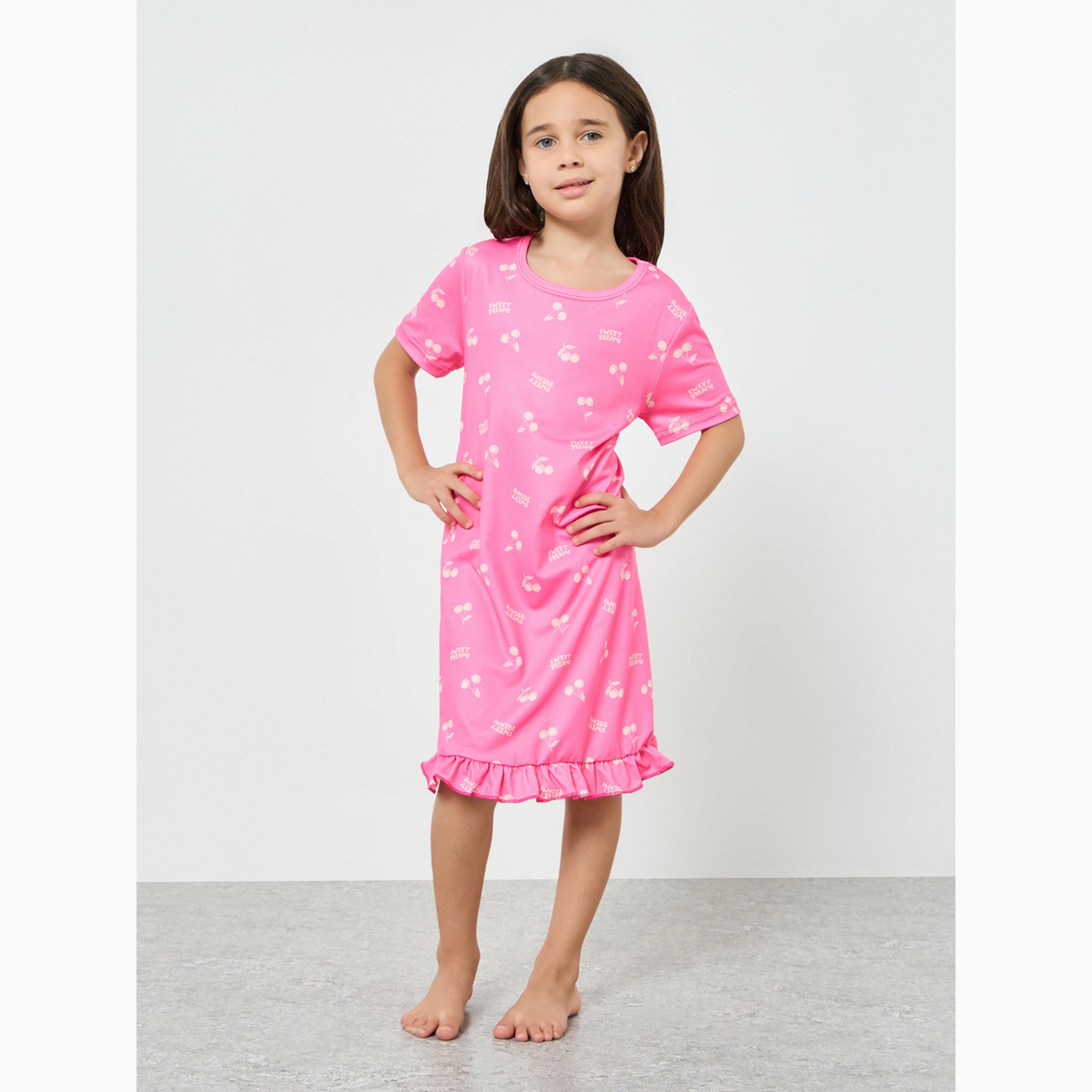 Styli Girls Pack of 2 - Printed Short Sleeve Nightdress-girls-clothing-nightwear-image-4