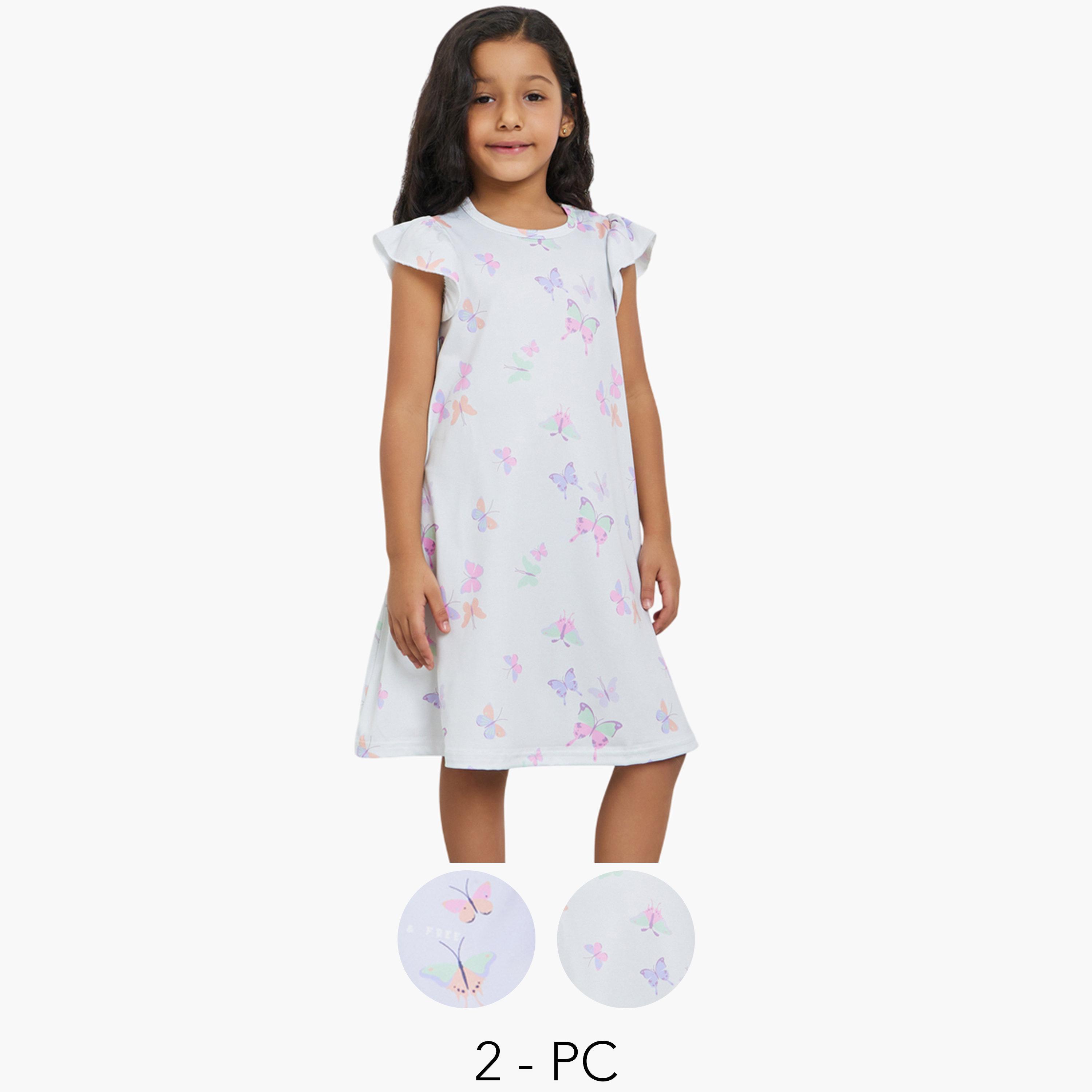 طقم من 2 قميص نوم بطبعات فراشة للبنات-girls-clothing-nightwear-image-1
