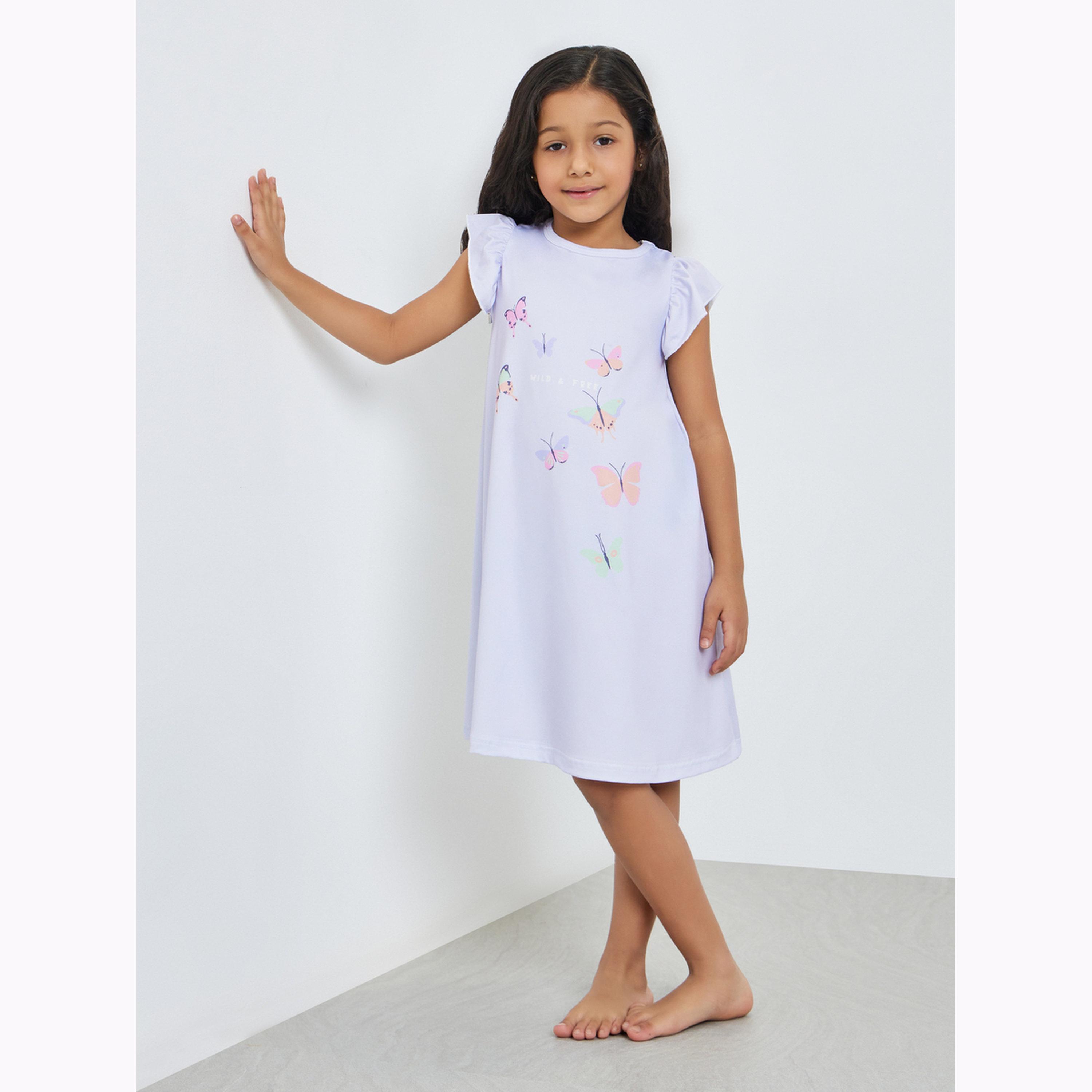 طقم من 2 قميص نوم بطبعات فراشة للبنات-girls-clothing-nightwear-image-2