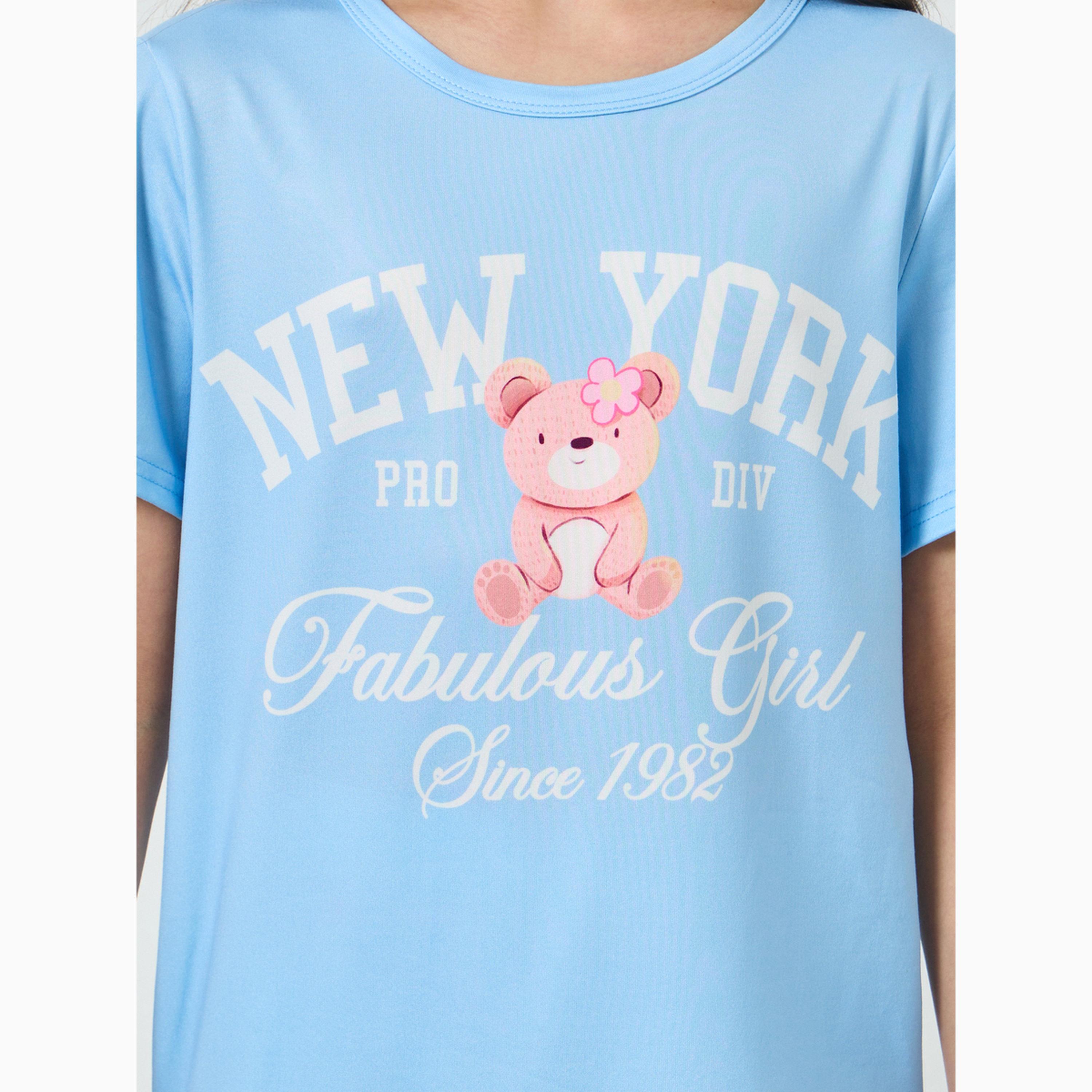 Styli Girls Graphic Print T-Shirt and Pyjama Set-girls-clothing-nightwear-image-3