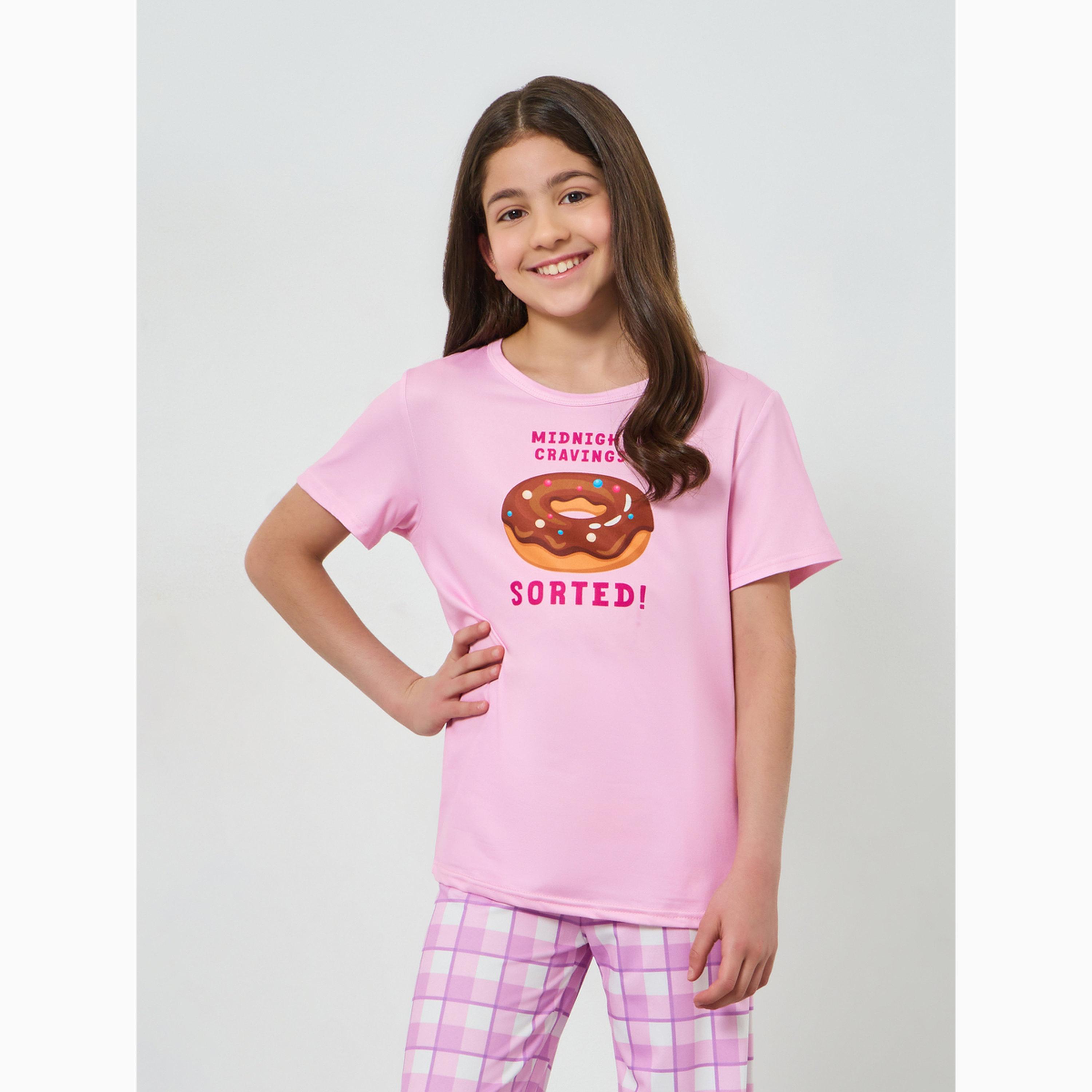 Styli Girls Graphic Print T-Shirt and Pyjama Set-girls-clothing-nightwear-image-2