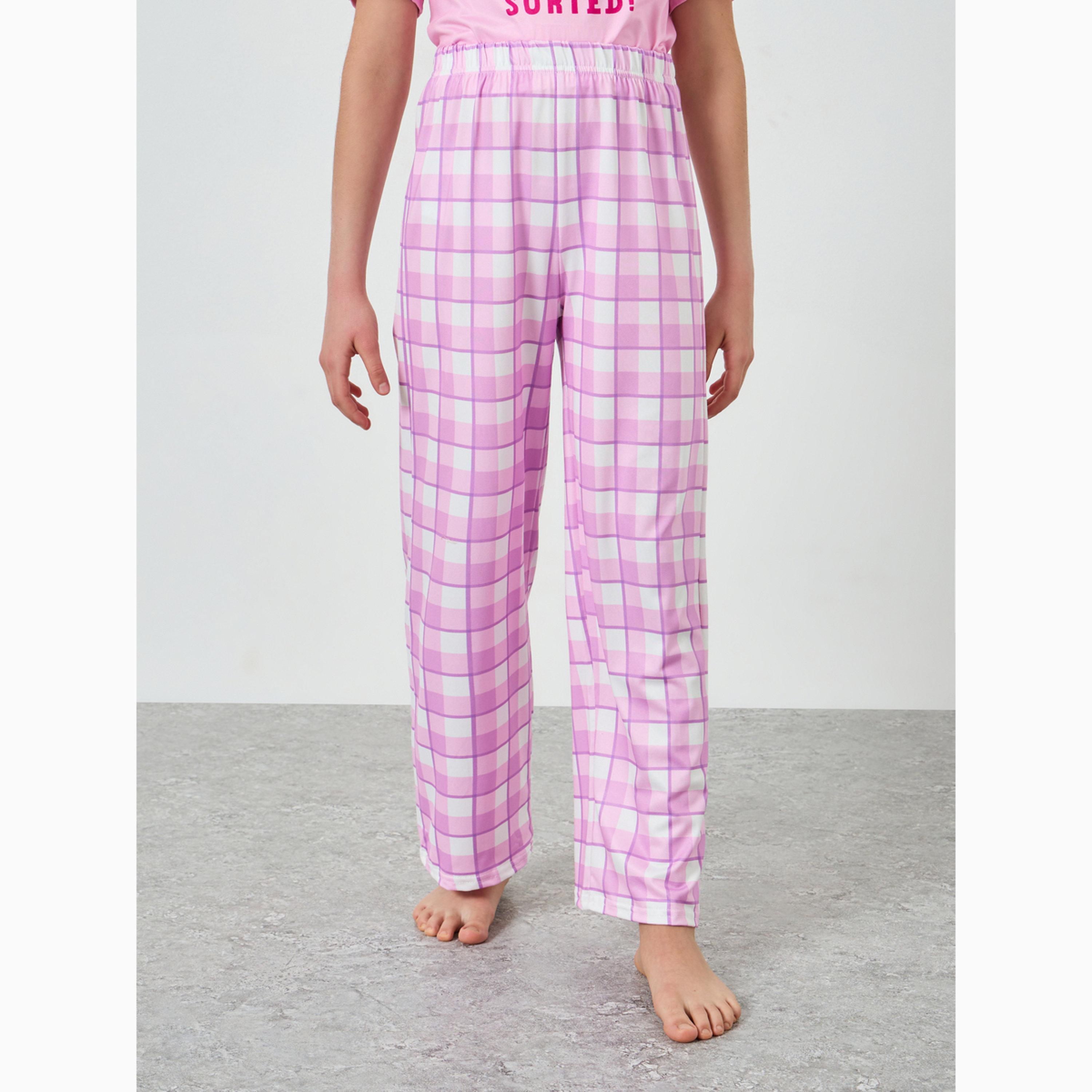 طقم بيجاما من بنطال وتيشيرت بطبعة جرافيك للفتيات-girls-clothing-nightwear-image-4