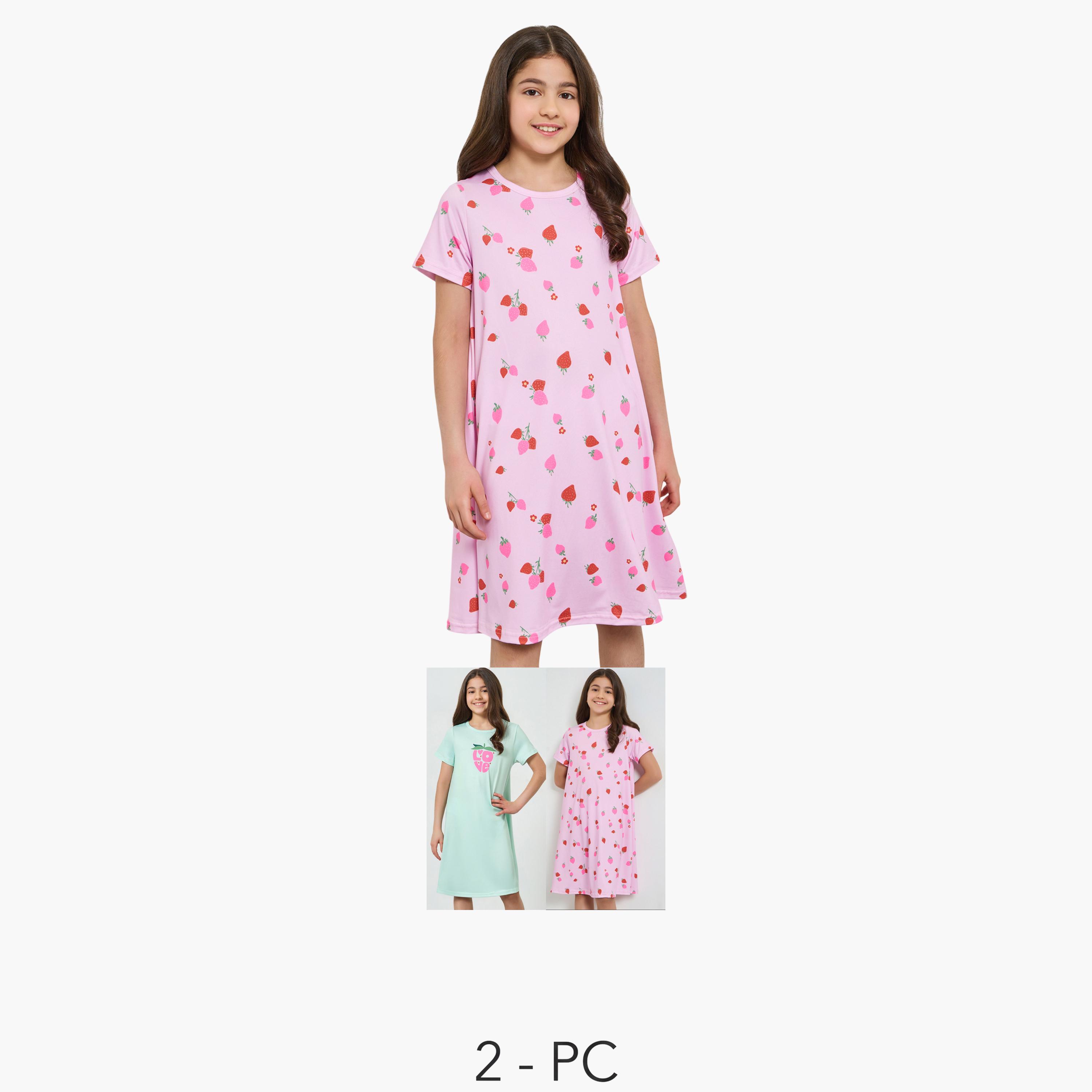 طقم من قميصي نوم وطبعة فراولة للبنات المراهقات-girls-clothing-nightwear-image-1