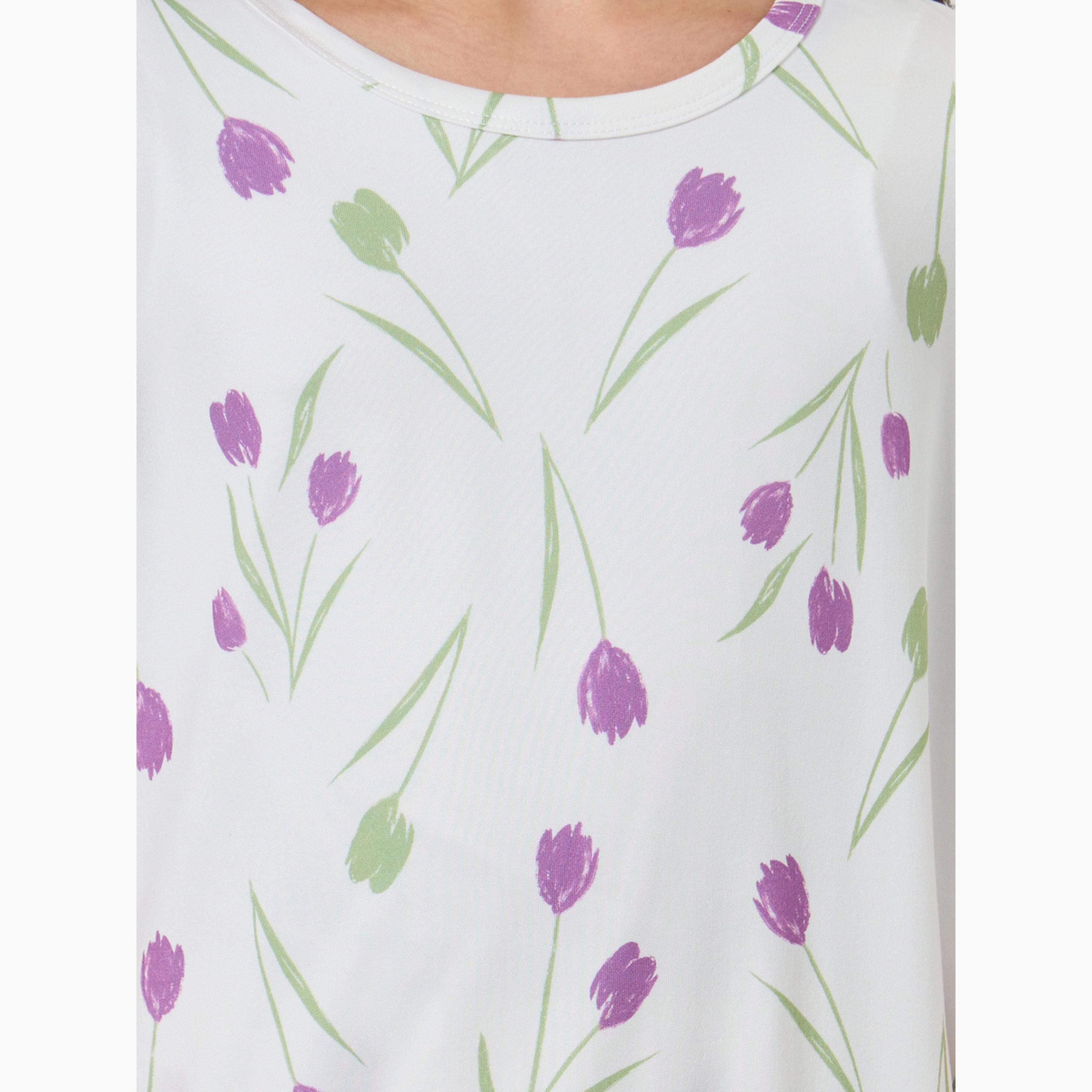 طقم بيجاما من بنطال وبلوزة بأكمام قصيرة وطبعة توليب للفتيات-girls-clothing-nightwear-image-3