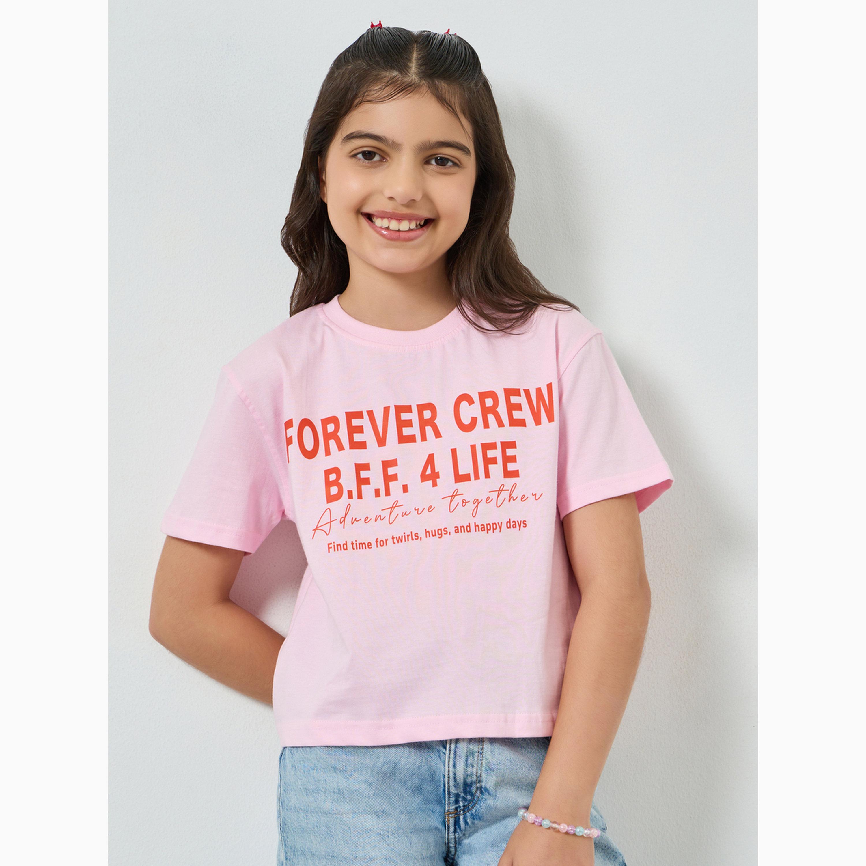 Styli Girls Slogan Print Dropped Shoulder Crop T-Shirt-girls-clothing-tshirts-image-1