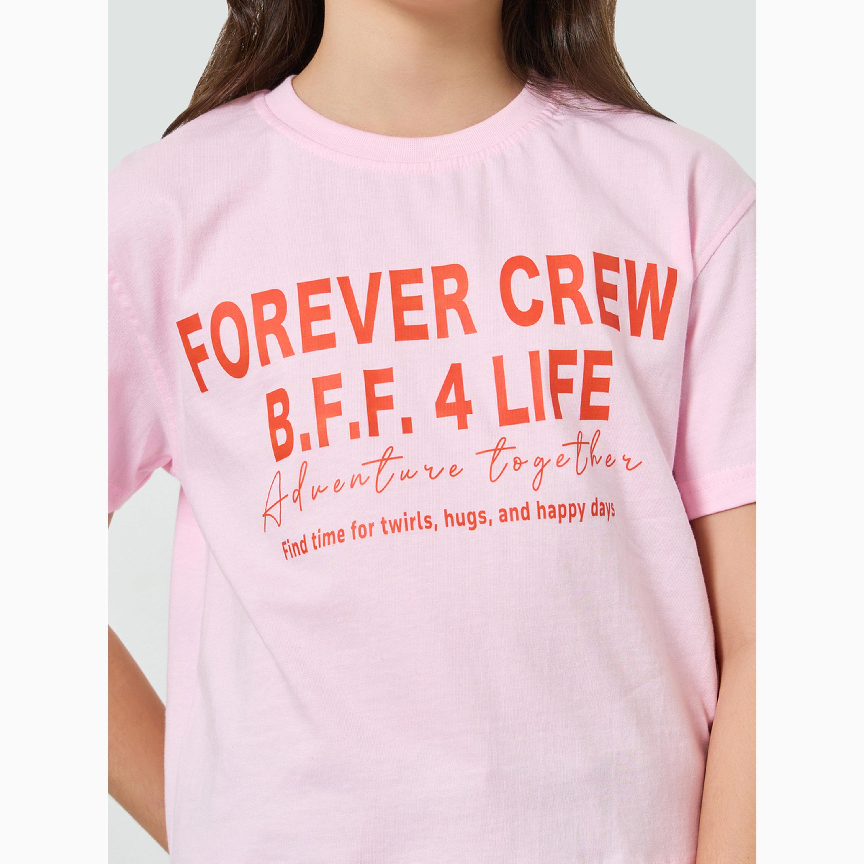 Styli Girls Slogan Print Dropped Shoulder Crop T-Shirt-girls-clothing-tshirts-image-3