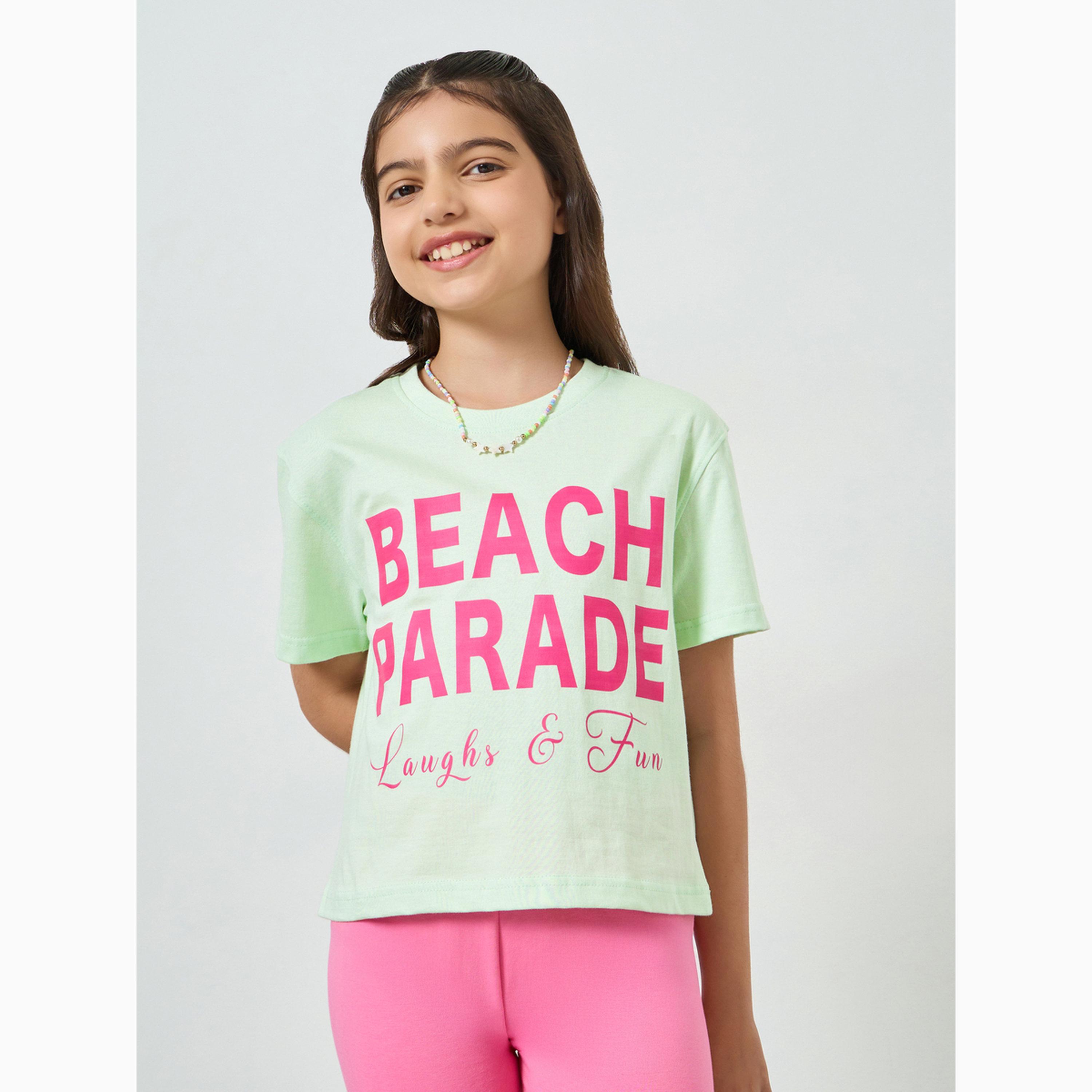 Styli Girls Slogan Print Dropped Shoulder Crop T-Shirt-girls-clothing-tshirts-image-1