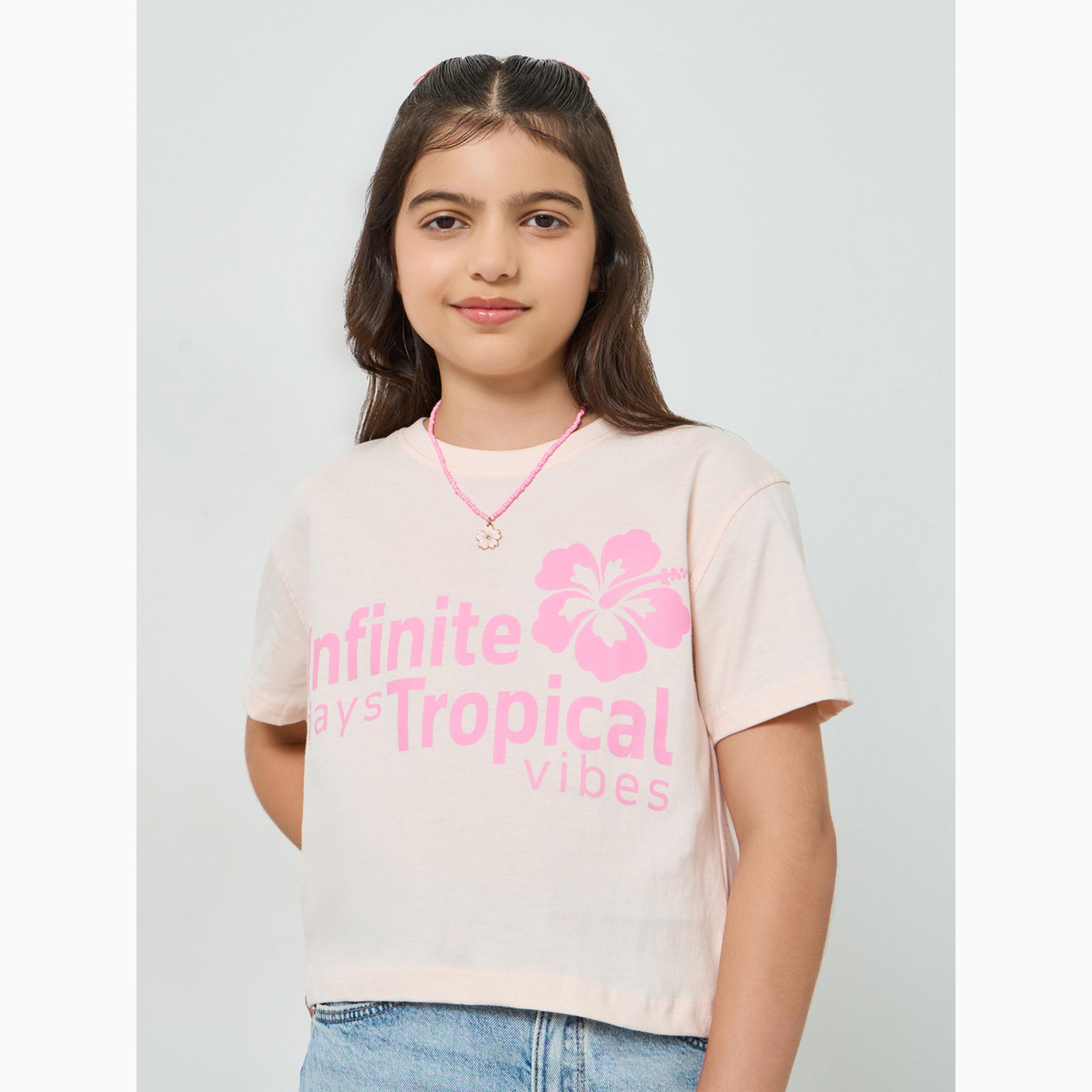 Styli Girls Graphic Print Dropped Shoulder Crop T-Shirt-girls-clothing-tshirts-image-1