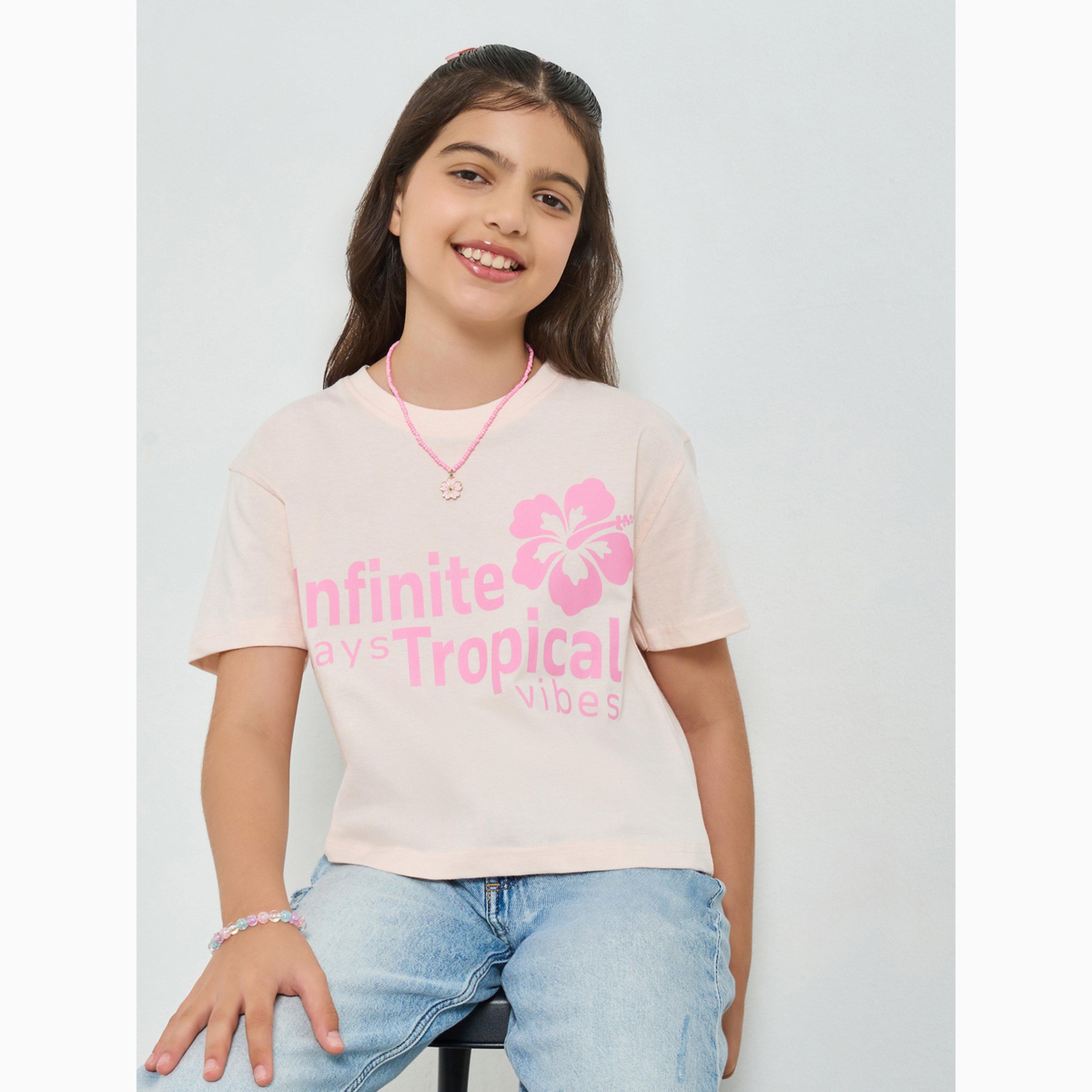 Styli Girls Graphic Print Dropped Shoulder Crop T-Shirt-girls-clothing-tshirts-image-3