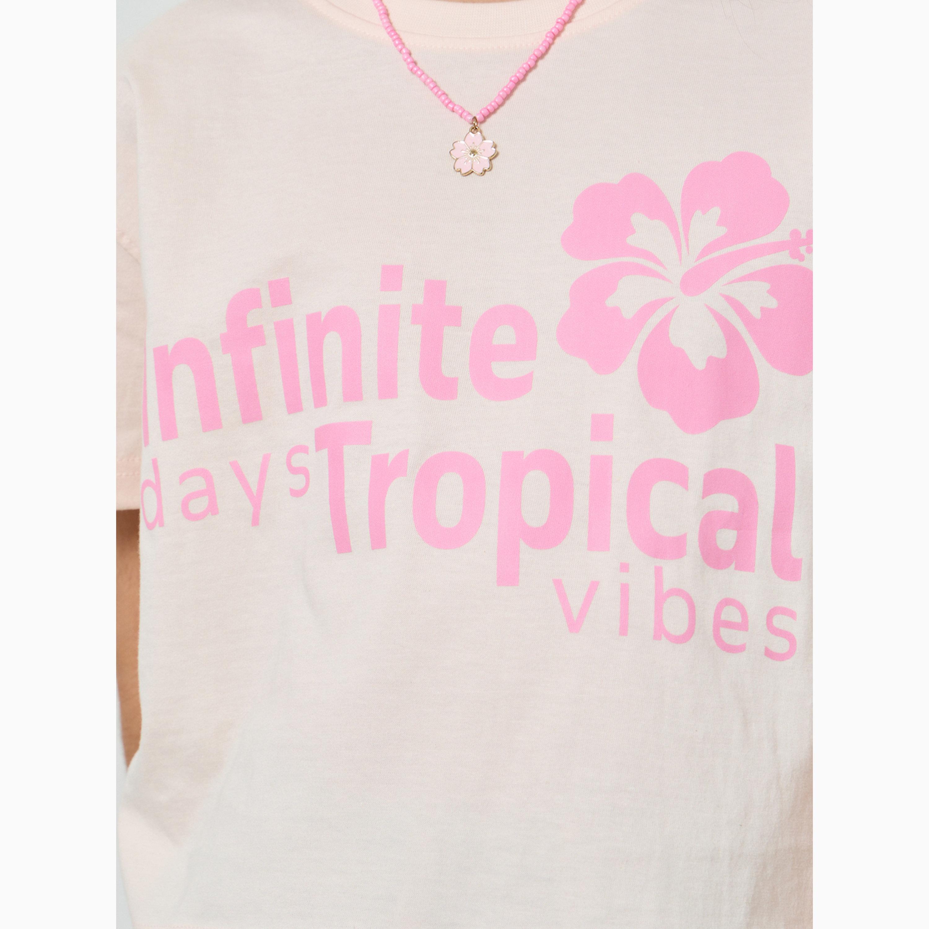 تيشيرت قصير بأكتاف منسدلة وطبعة جرافيك للفتيات-girls-clothing-tshirts-image-4