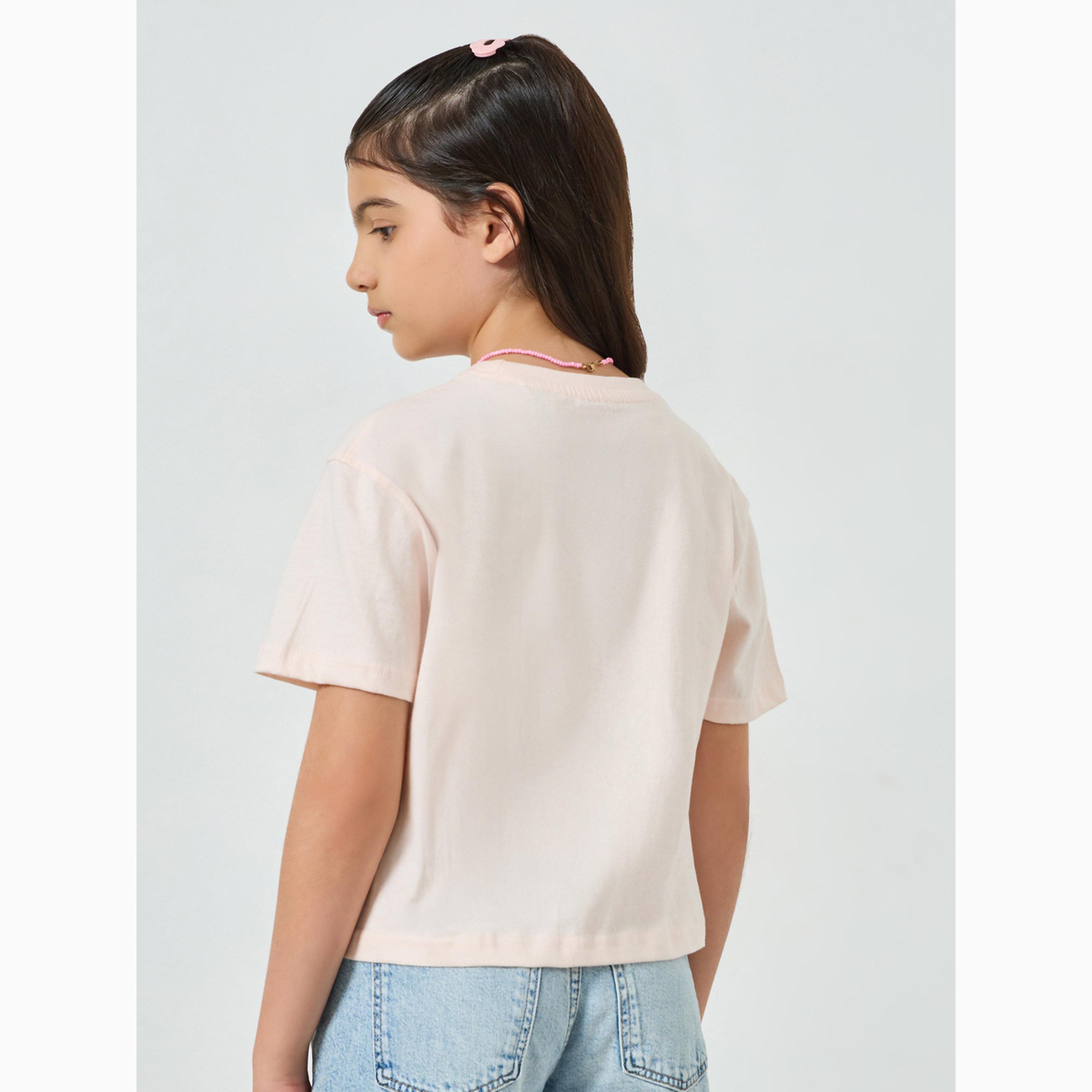 Styli Girls Graphic Print Dropped Shoulder Crop T-Shirt-girls-clothing-tshirts-image-5