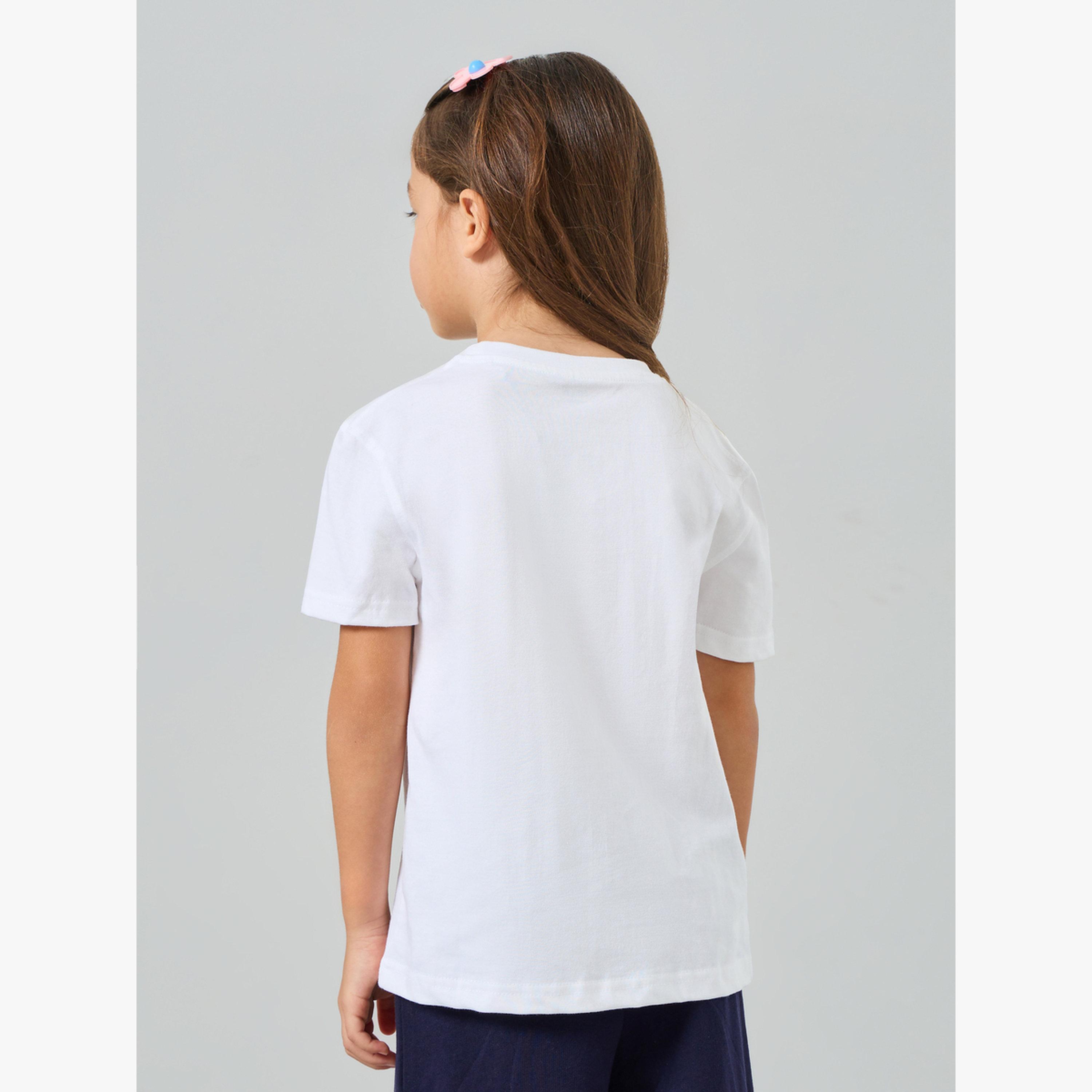 تيشيرت قطن بأكتاف منسدلة وطبعة جرافيك للفتيات-girls-clothing-tshirts-image-4