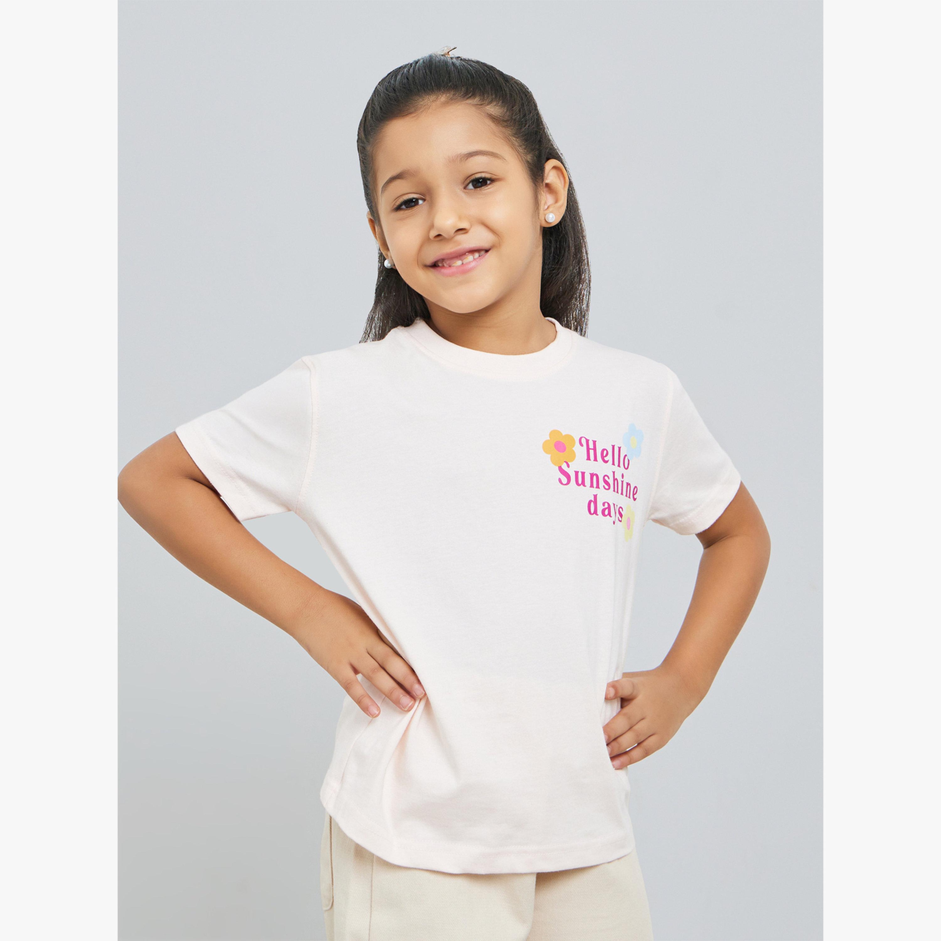 Styli Girls Slogan Print Dropped Shoulder Cotton T-Shirt-girls-clothing-tshirts-image-1